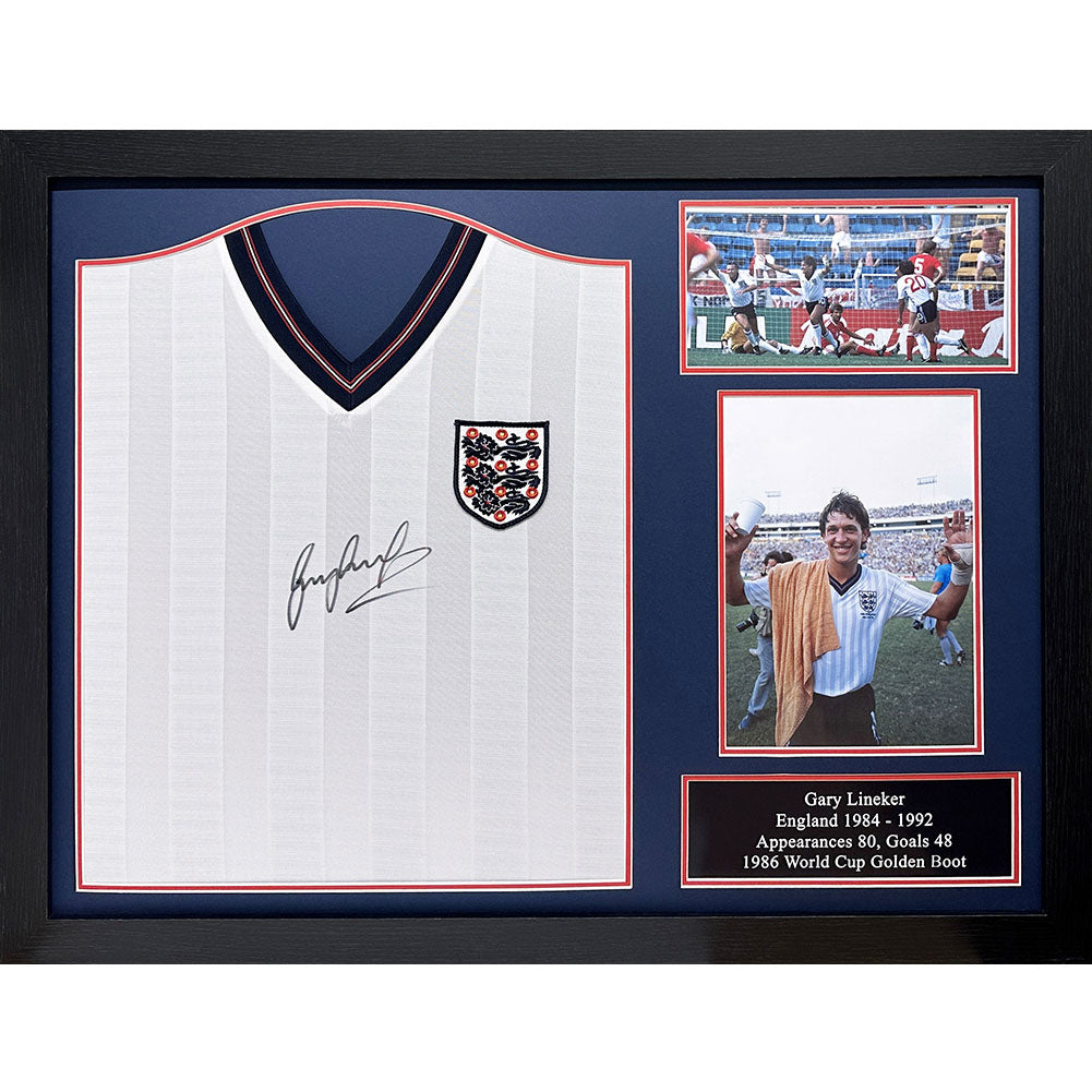 View England FA 1986 Lineker Signed Shirt Framed information