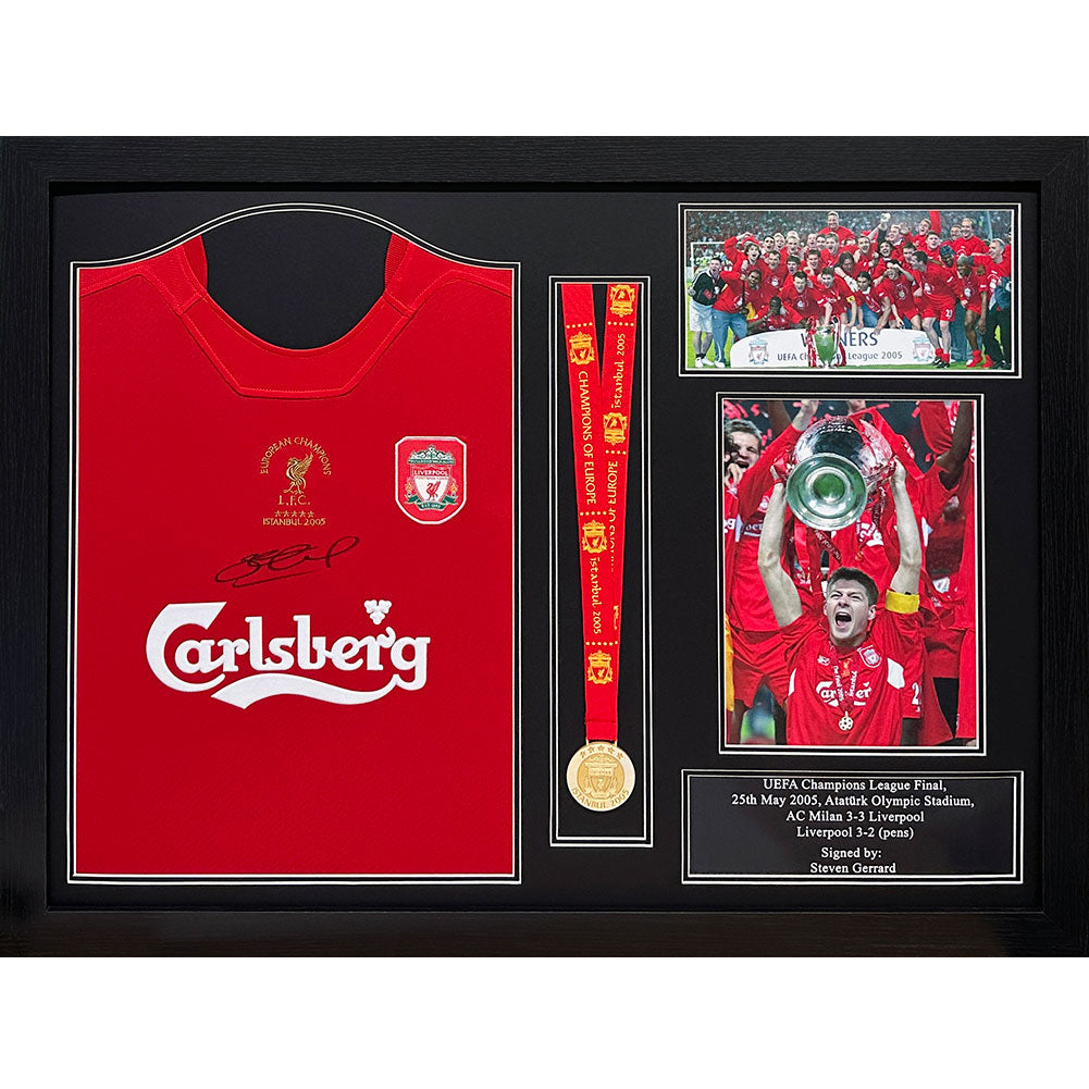 View Liverpool FC 2005 Gerrard Signed Shirt Medal Framed information