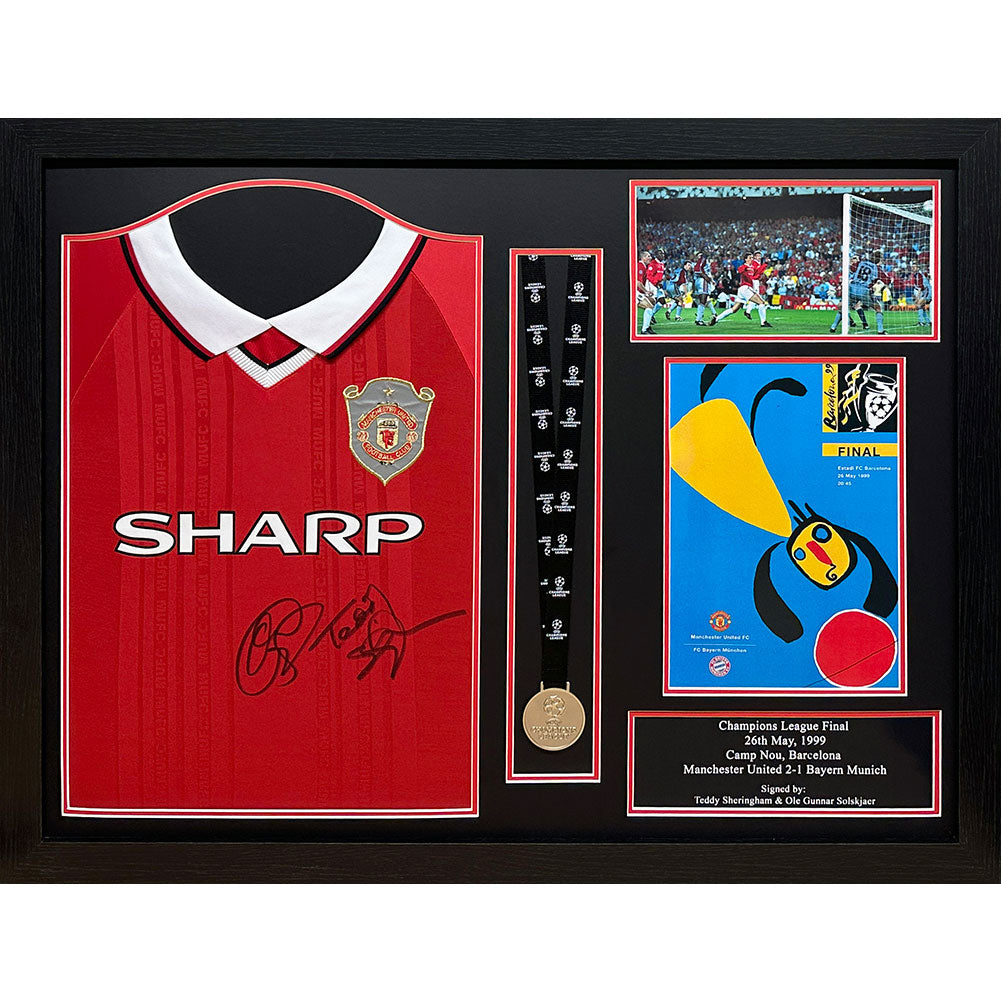 View Manchester United FC 1999 Solskjaer Sheringham Signed Shirt Medal Framed information