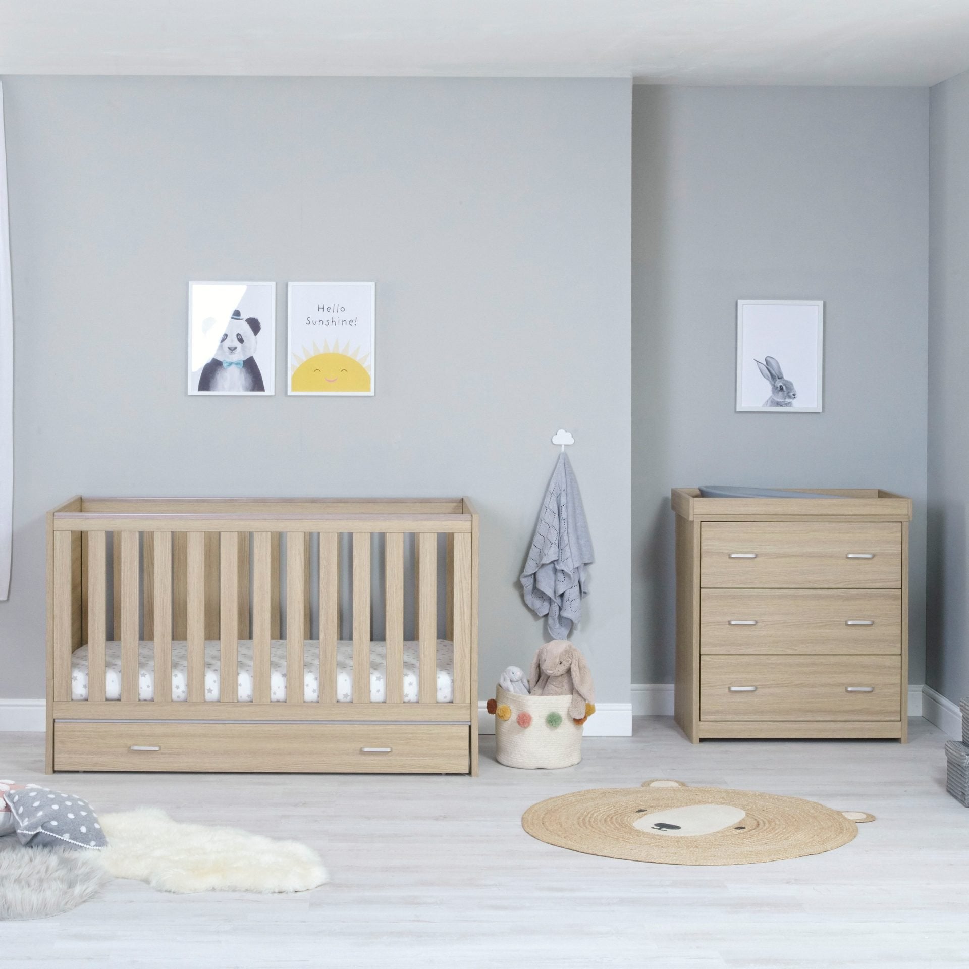 View Babymore Veni 2 Piece Nursery Room Set with Drawer Oak information