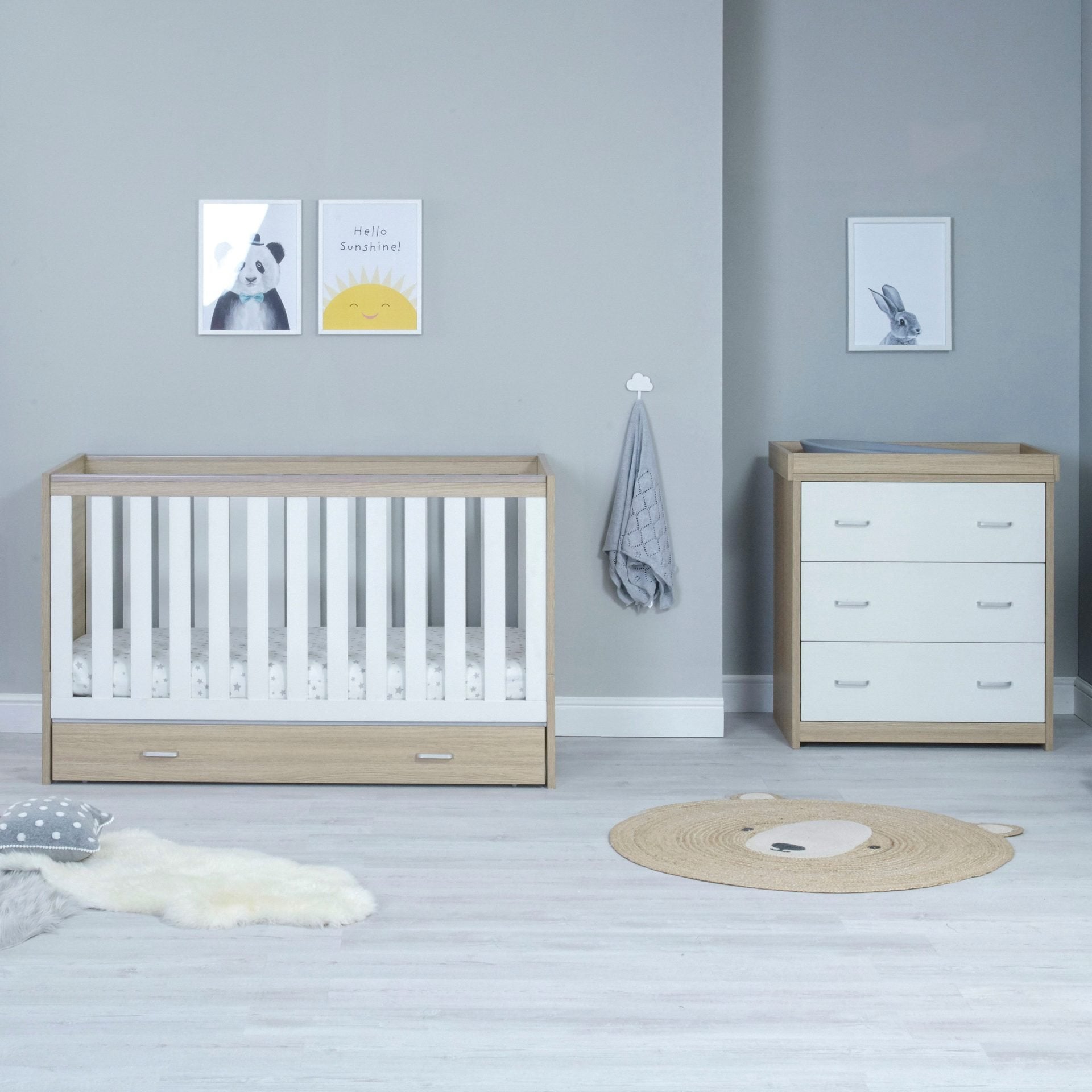 View Babymore Veni 2 Piece Nursery Room Set with Drawer Oak White information