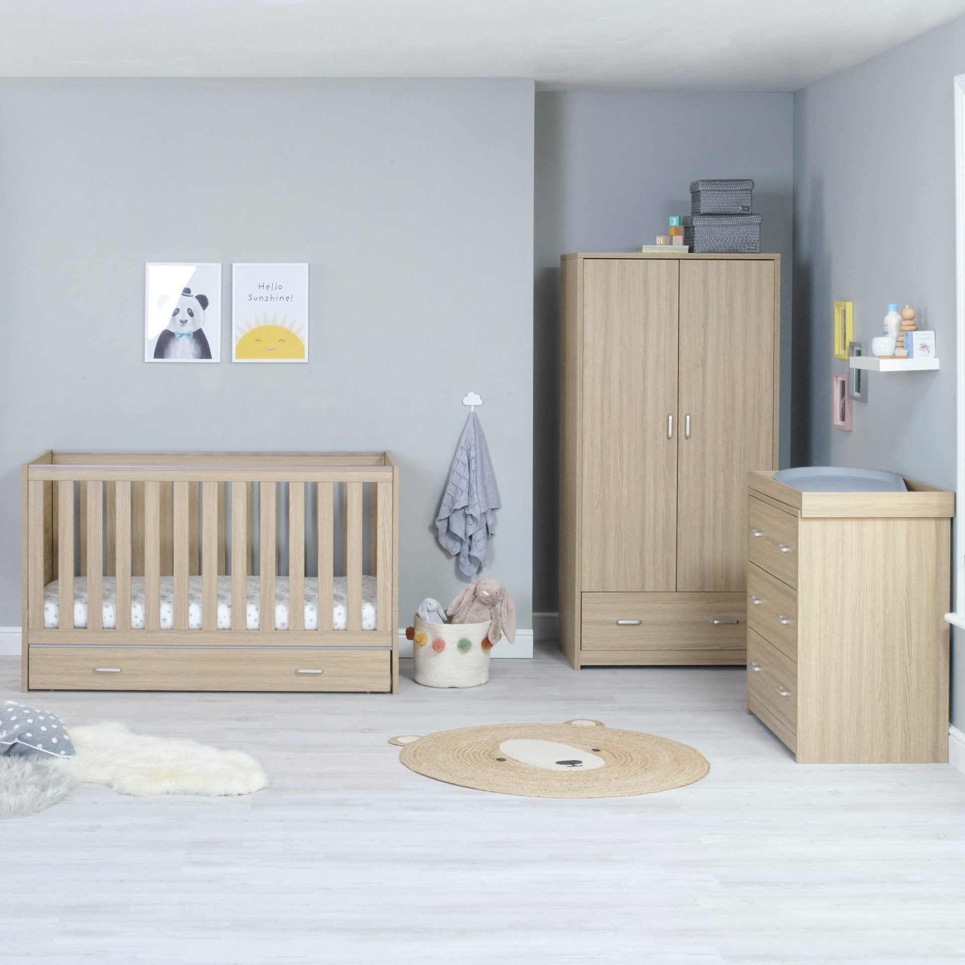 View Babymore Veni 3 Piece Nursery Room Set with Drawer Oak information