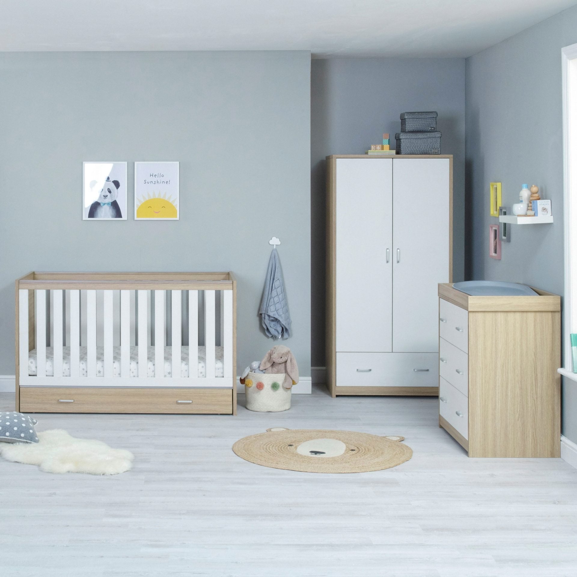 View Babymore Veni 3 Piece Nursery Room Sets with Drawer Oak White information
