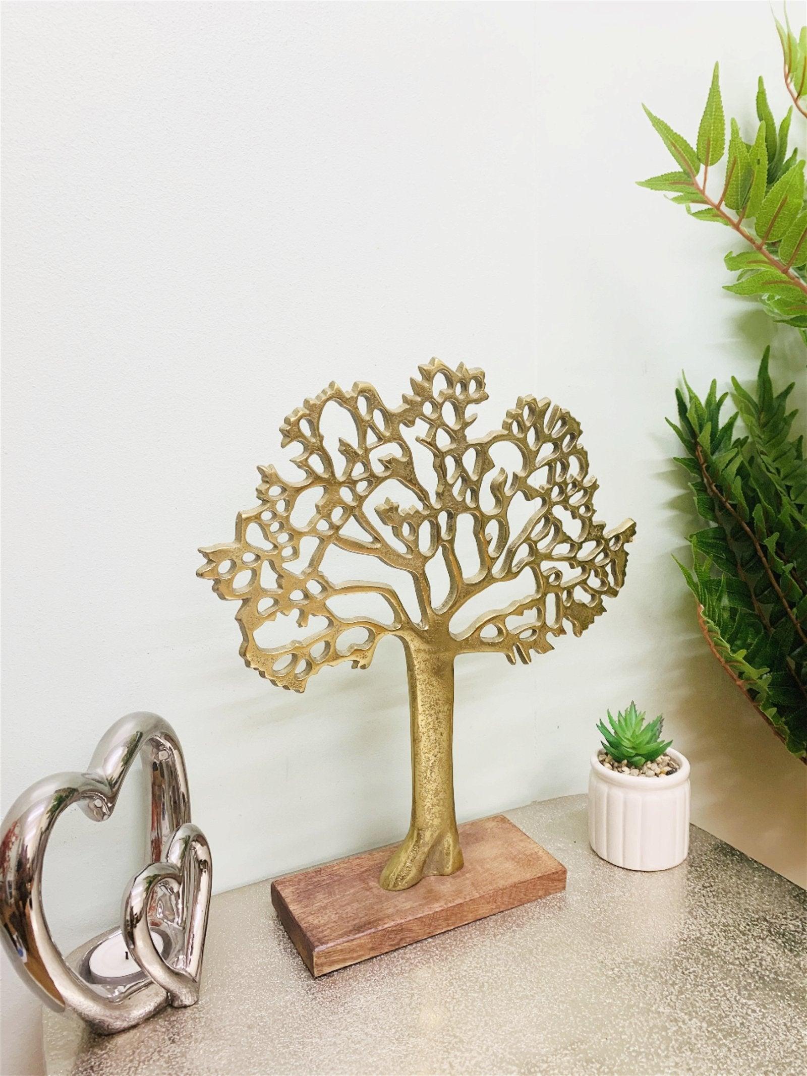 View Antique Gold Tree On Wooded Base 27cm information
