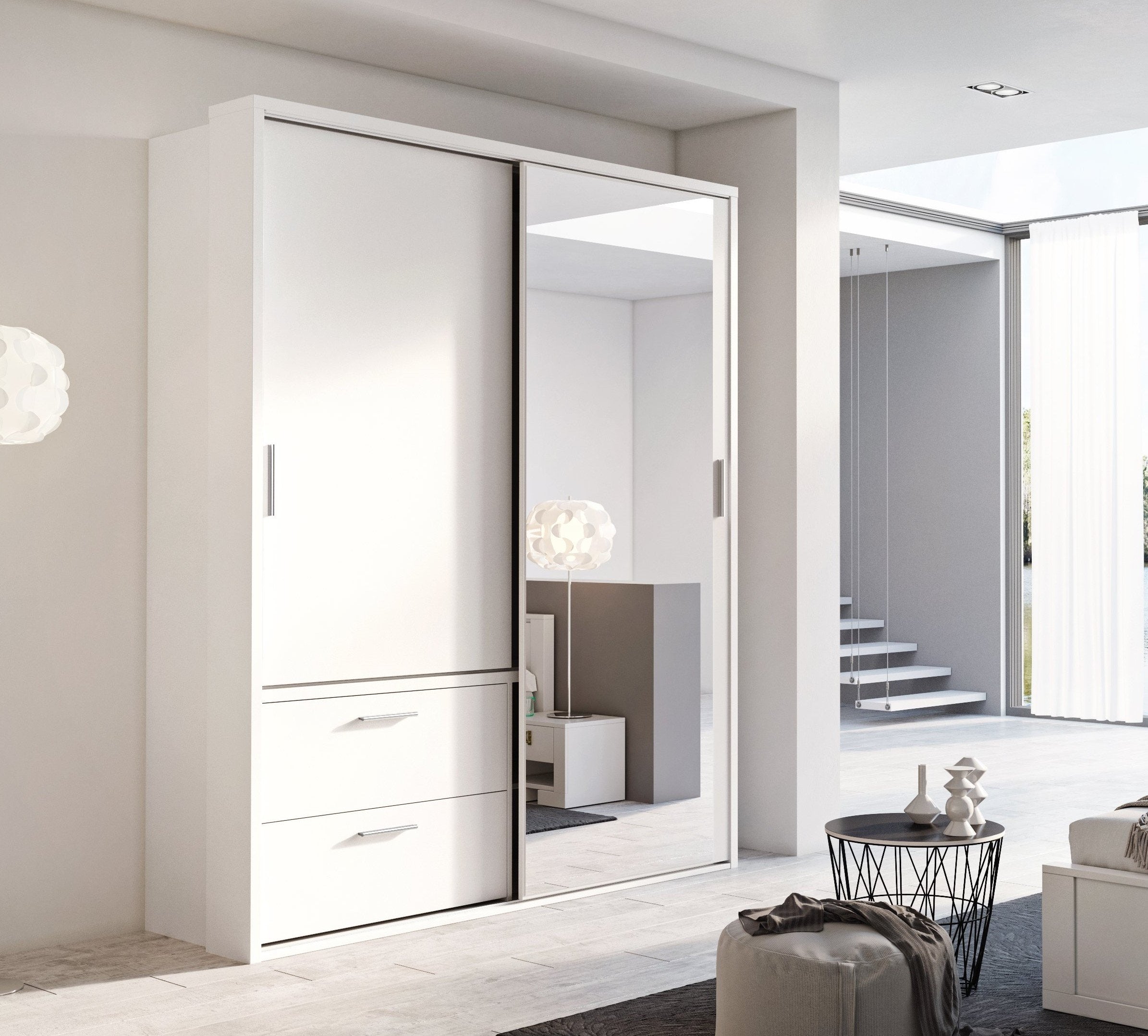 View Arti 22 2 Sliding Door Wardrobe with Drawers 180cm White Matt 180cm information