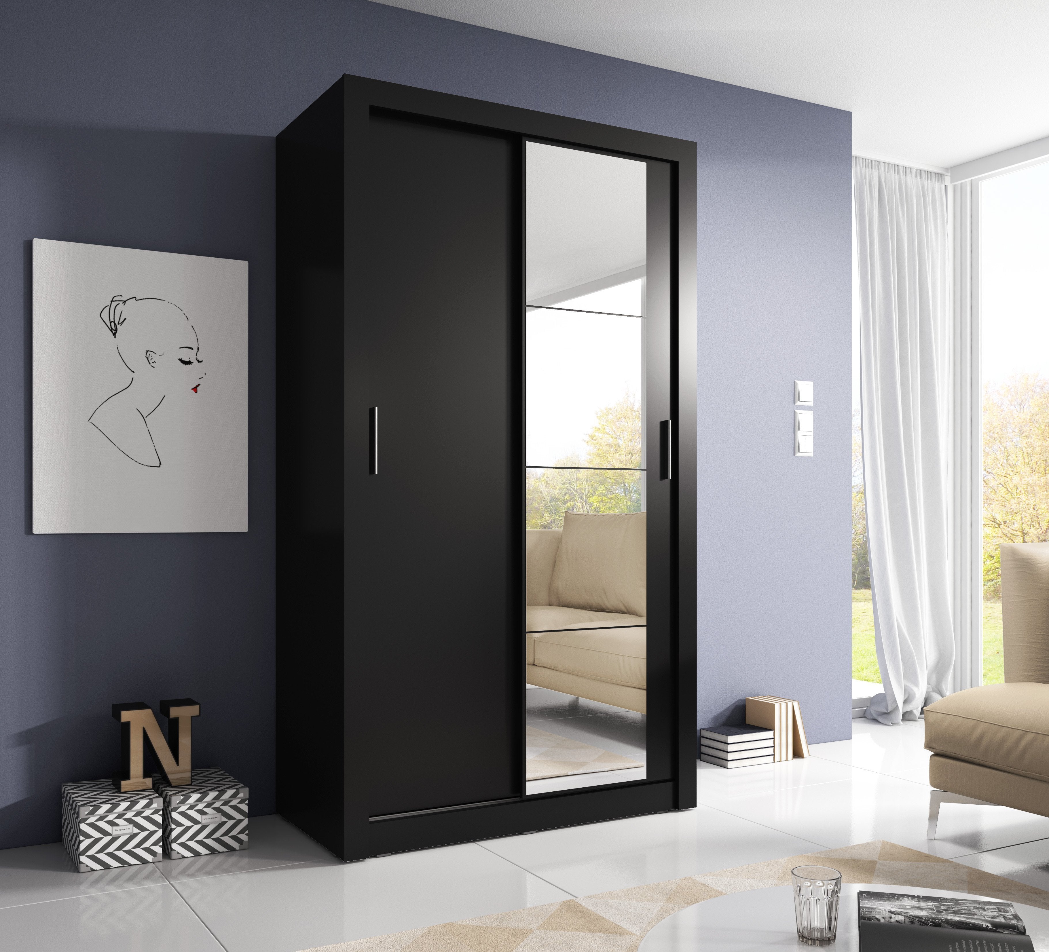 View Arti 6 2 Sliding Door Wardrobe 120cm Black Matt 120cm information