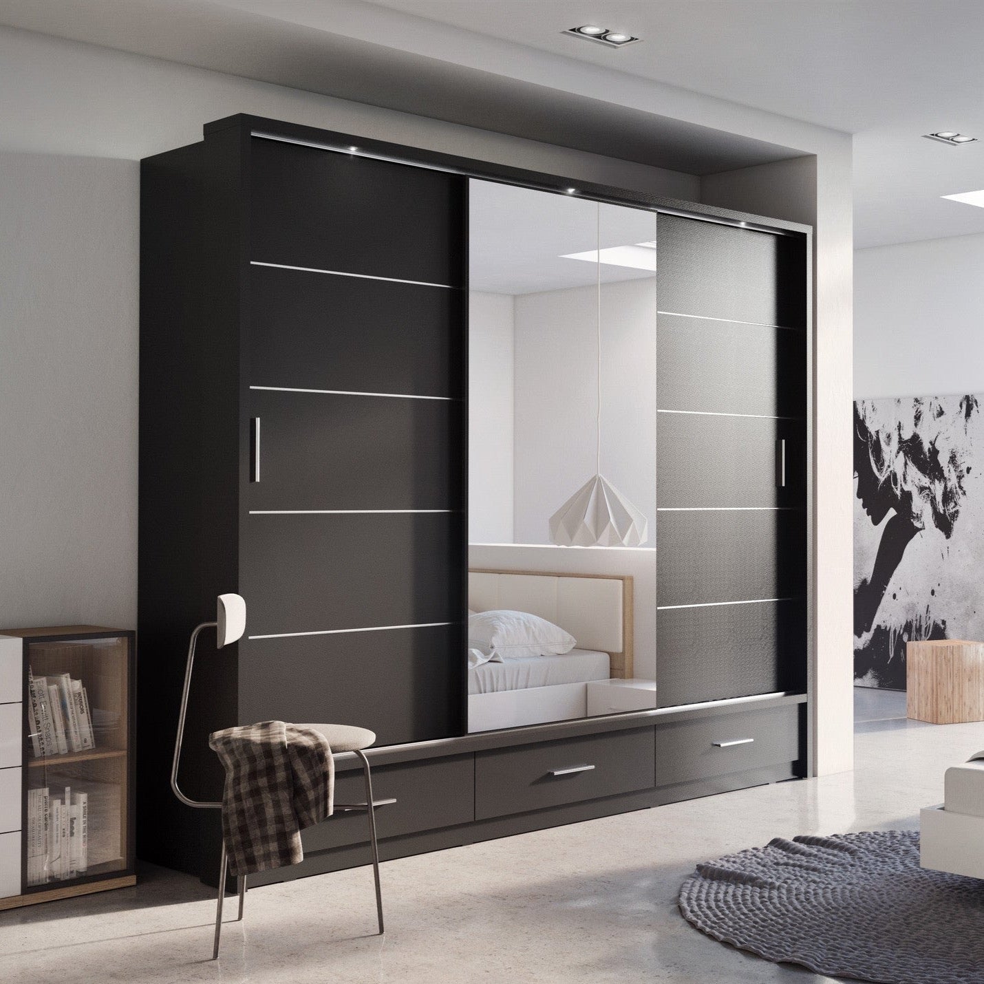 View Arti AR01 Sliding Door Wardrobe 250cm Black Matt 250cm information