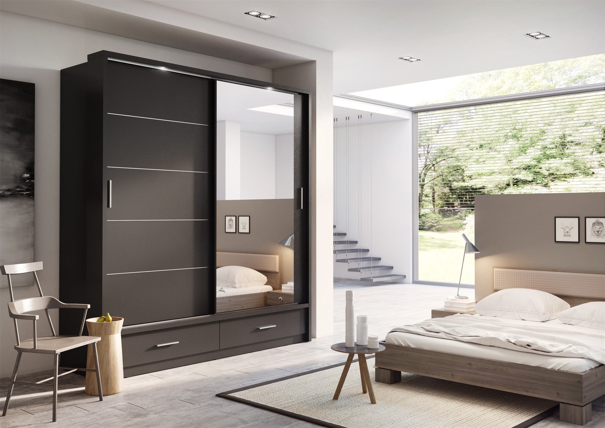 View Arti AR05 Sliding Door Wardrobe 200cm Black Matt 200cm information