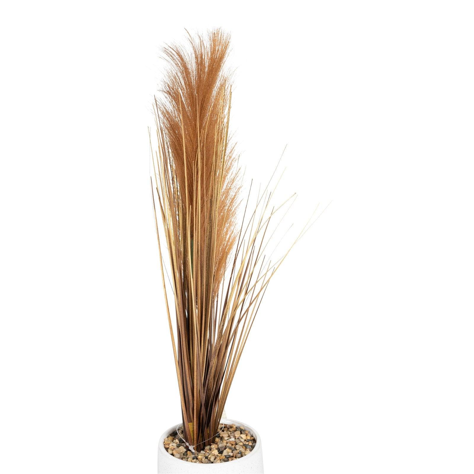 View Artificial Grasses In A White Pot With Brown Feathers 50cm information