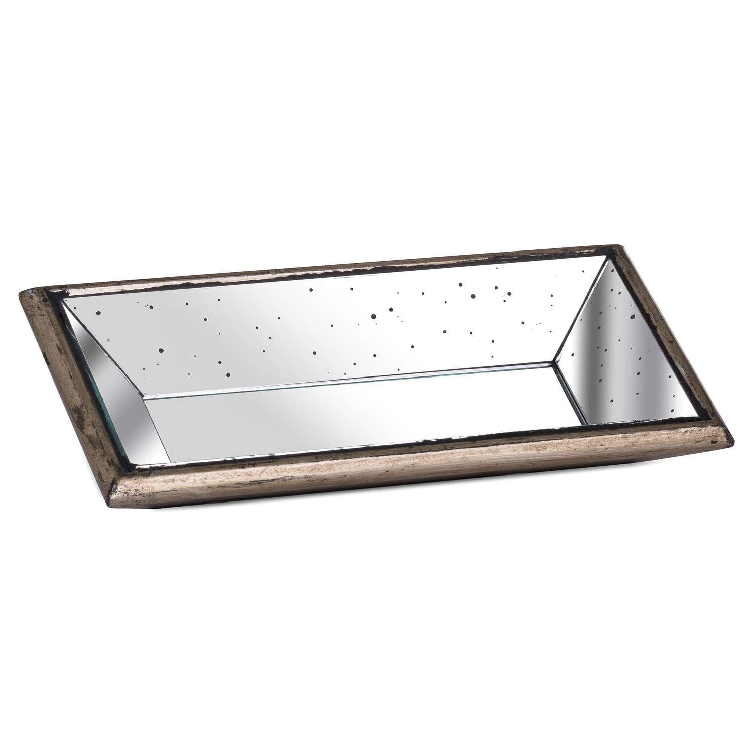 View Astor Distressed Mirrored Display Tray With Wooden Detailing information