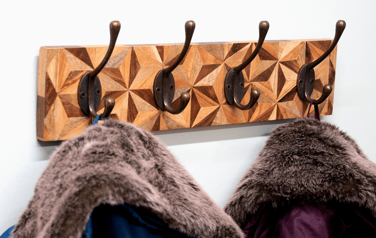 View Aztec Design Wooden Plinth 4 Double Coat Hooks information