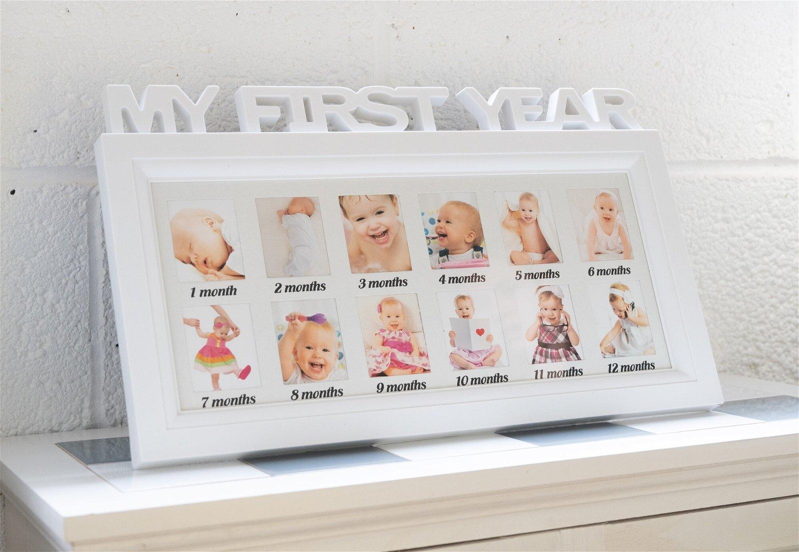 View Baby 1st Year Photo Frame Wooden Carved Title My First Year information
