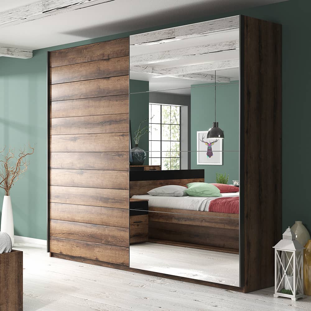 View Beta Sliding Door Mirrored Wardrobe 221cm Oak Monastery information