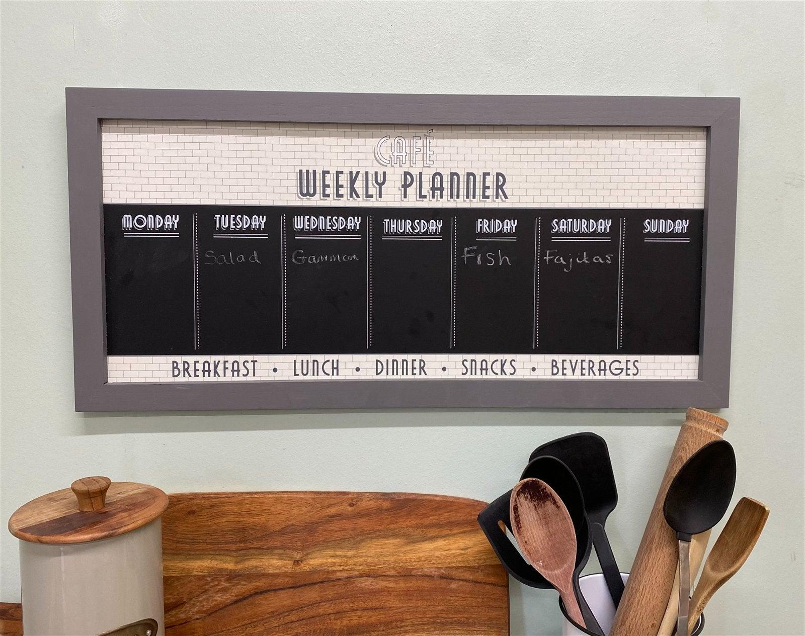 View Bistro Cafe Wooden Grey Chalkboard Week Planner 67cm information