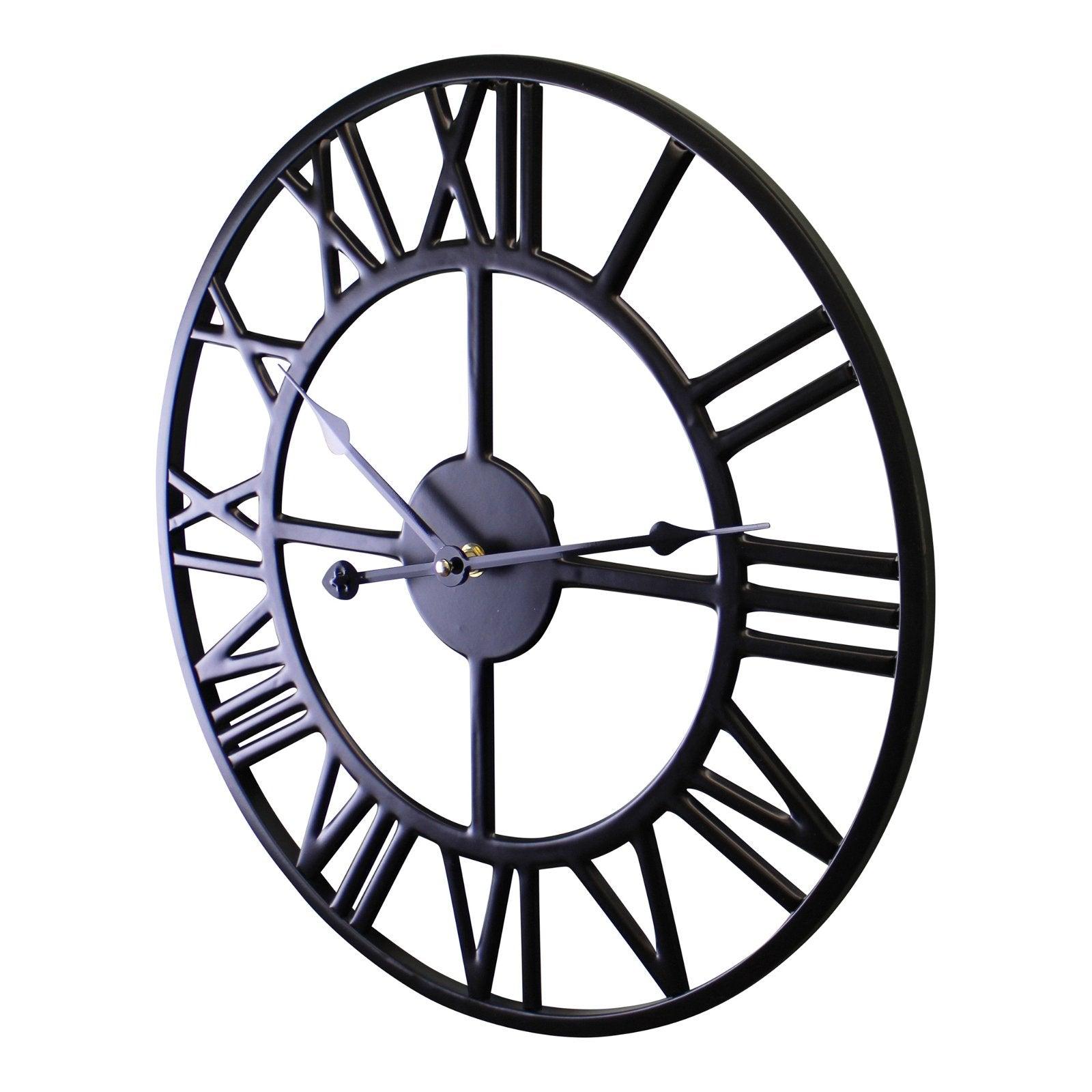 View Black Metal Roman Numeral Wall Clock 39cm information