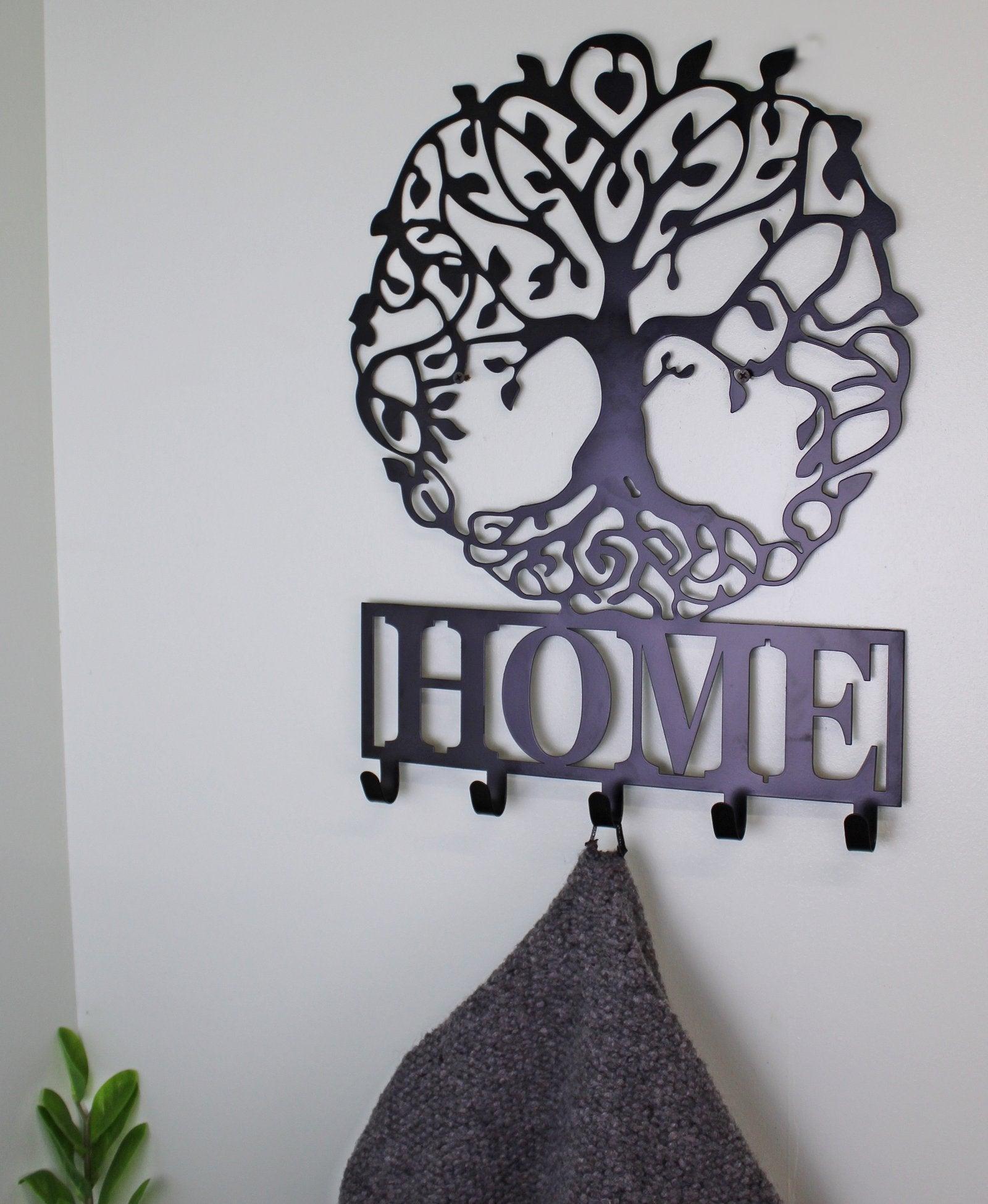 View Black Metal Wall Plaque Tree of Life Featuring Hooks information