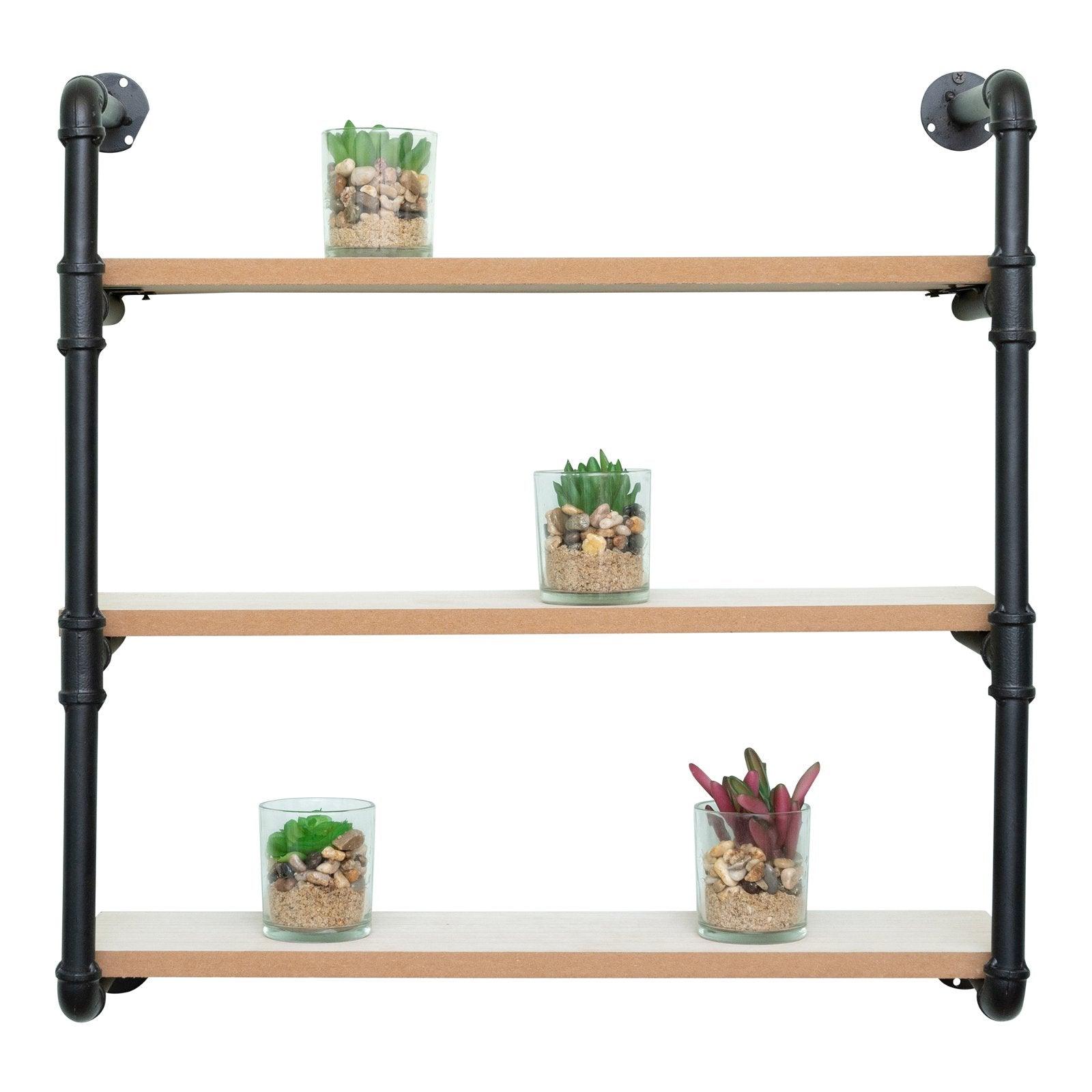 View Black Pipe Wooden Shelves 58cm information