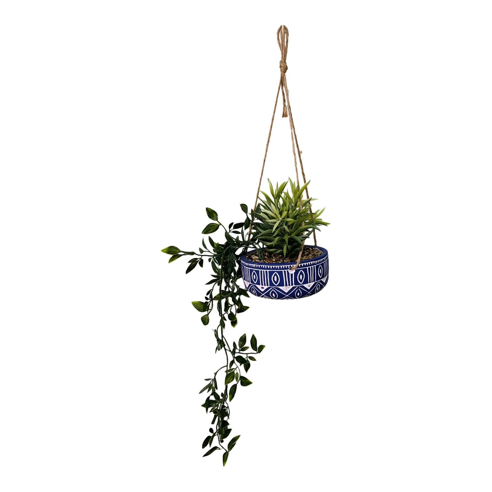 View Blue Ceramic Hanging Pot with Plants information