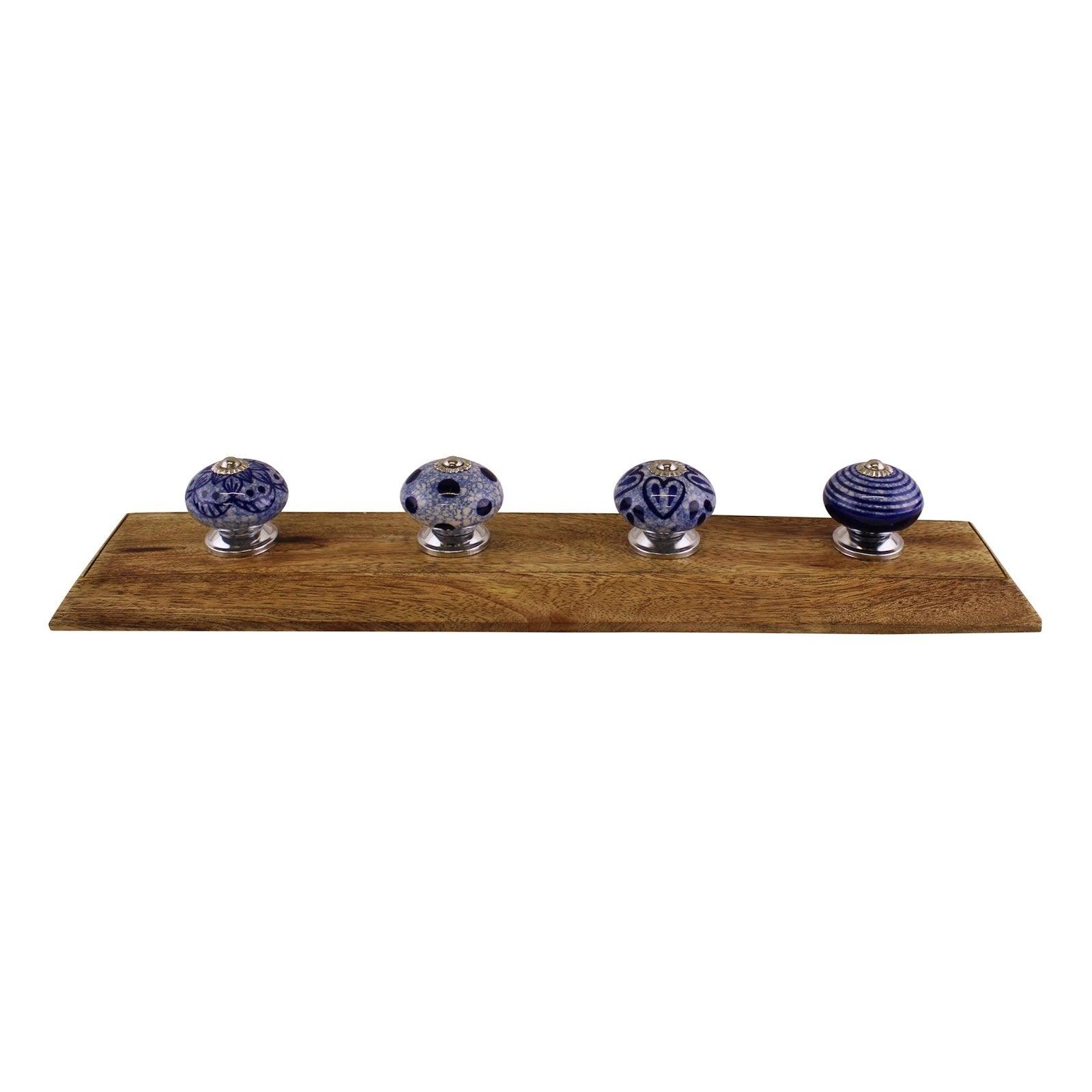 View Blue White Decorative Coat Hooks On Wooden Base information