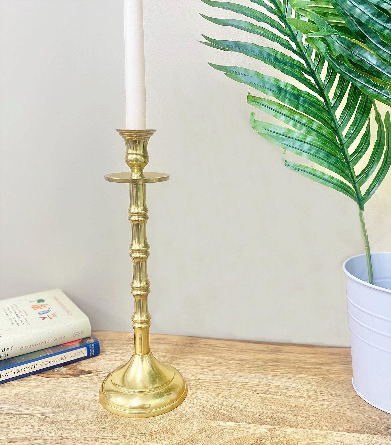 View Brass Metal Dinner Candlestick 30cm information