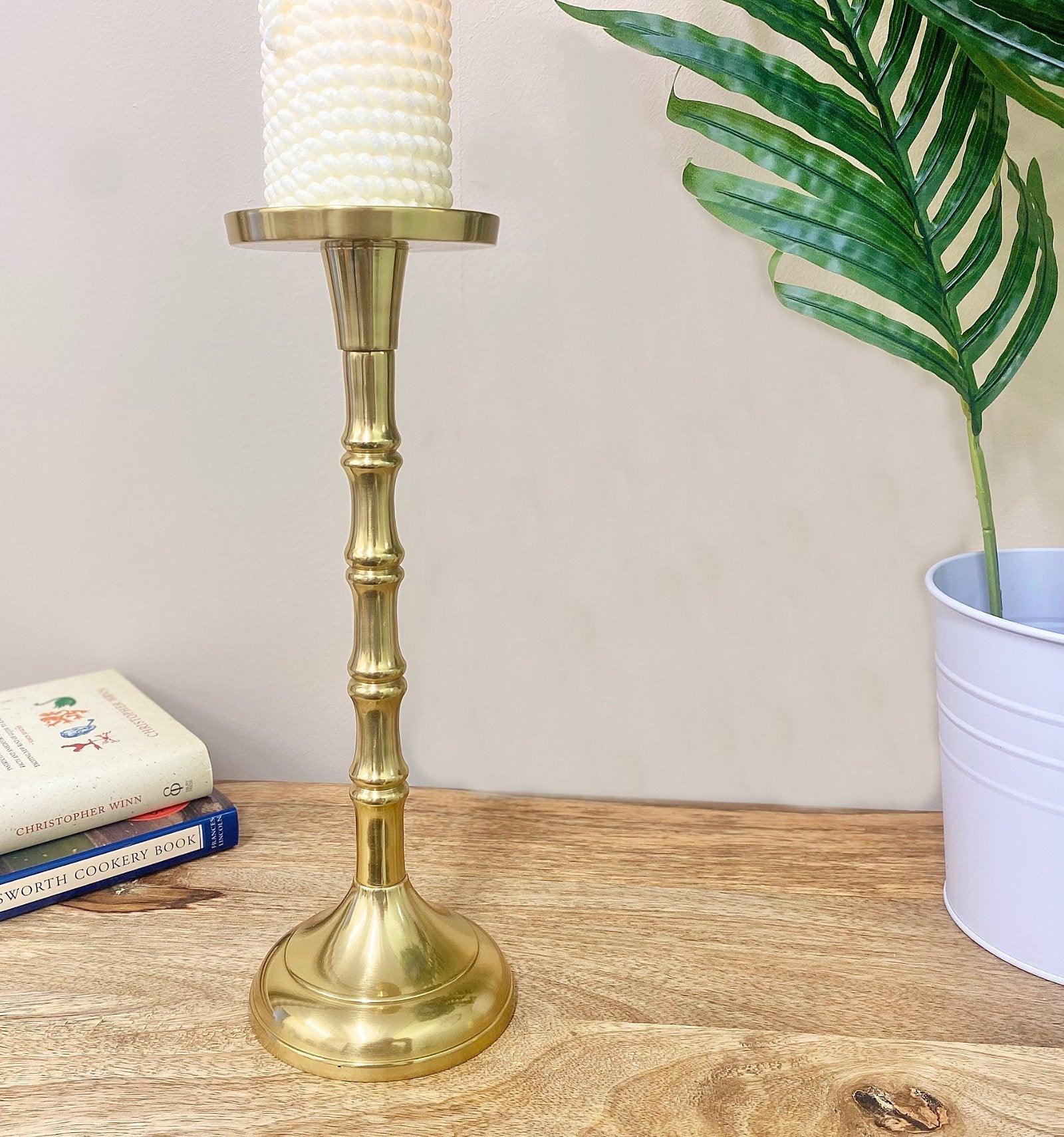 View Brass Metal Pillar Candlestick 29cm information