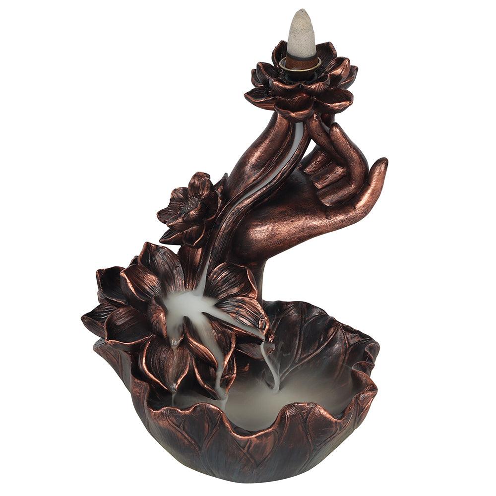 View Bronze Effect Hand with Flower Backflow Incense Burner information