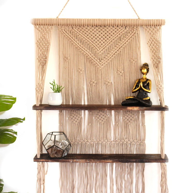 View Brown Macrame Hanging Shelves Brown information