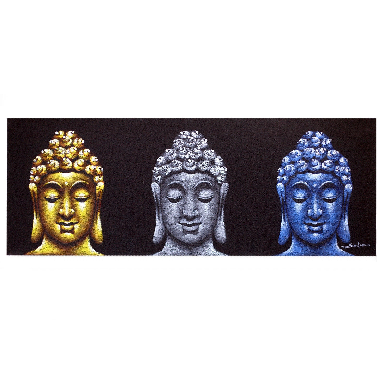 View Buddha Painting Three Heads Black information