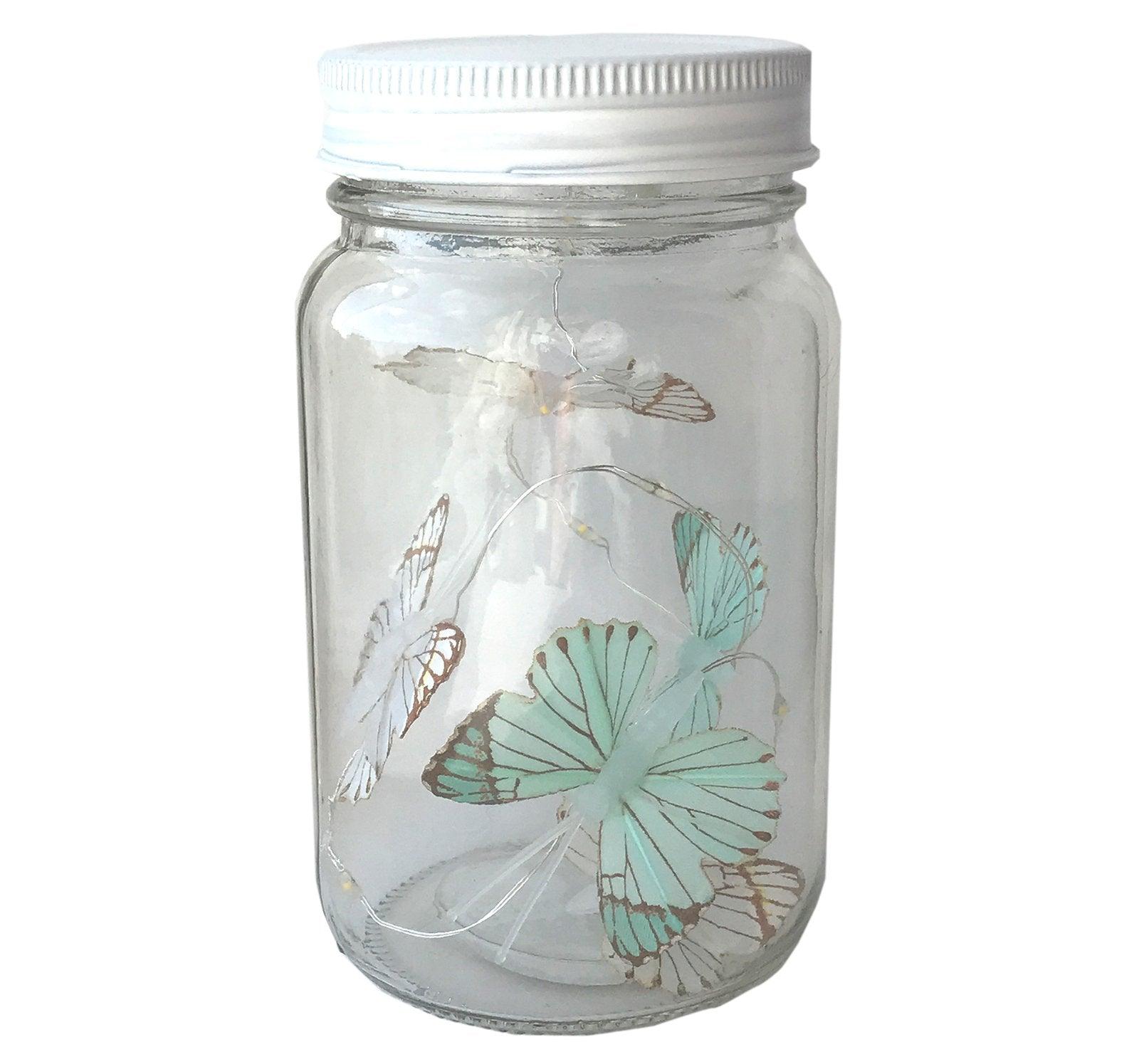 View Butterfly Led Light Chain In Glass Jam Jar Blue information