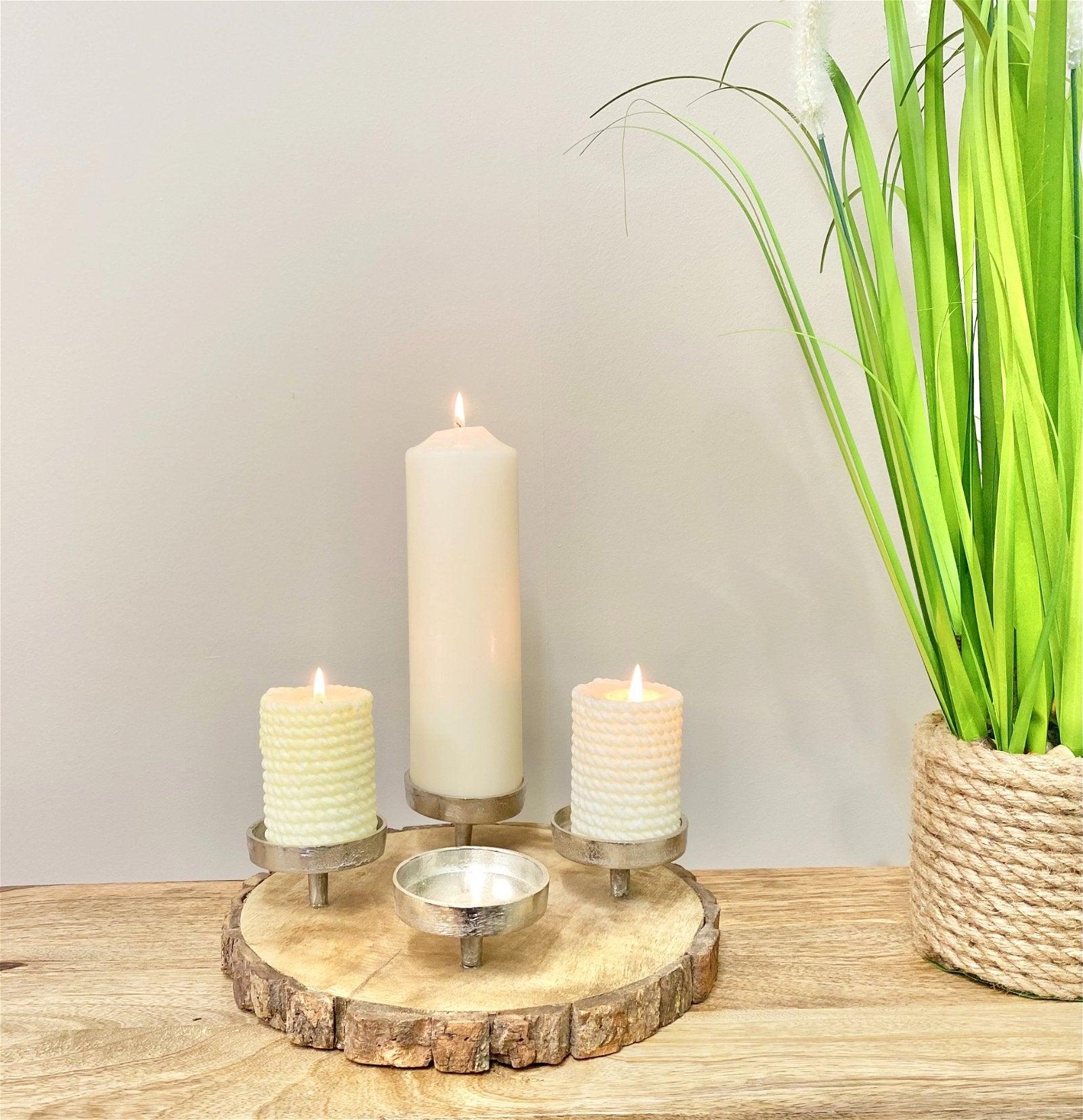 View Candle Holder On Wooden Base 28cm information