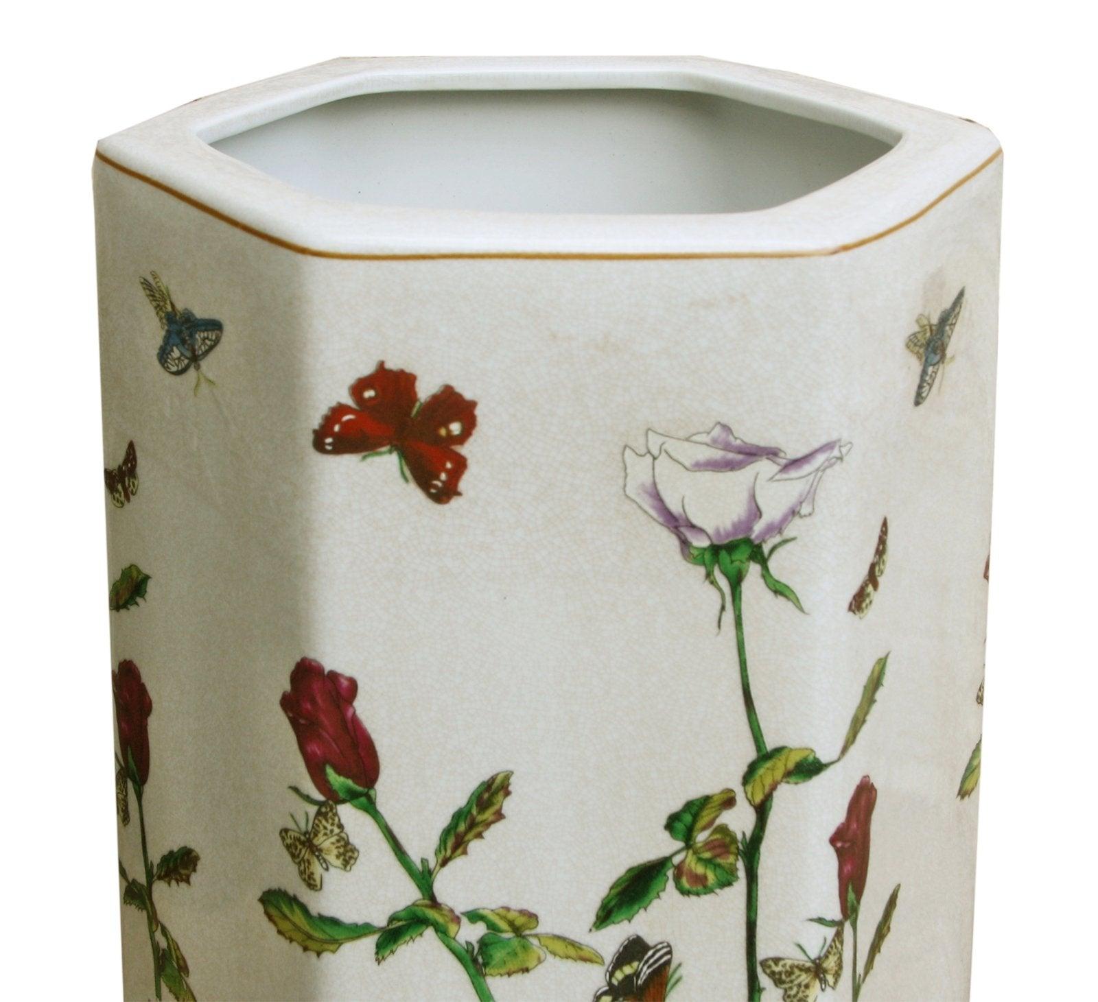 View Ceramic Hexagonal Umbrella Stand With Butterfly Design information