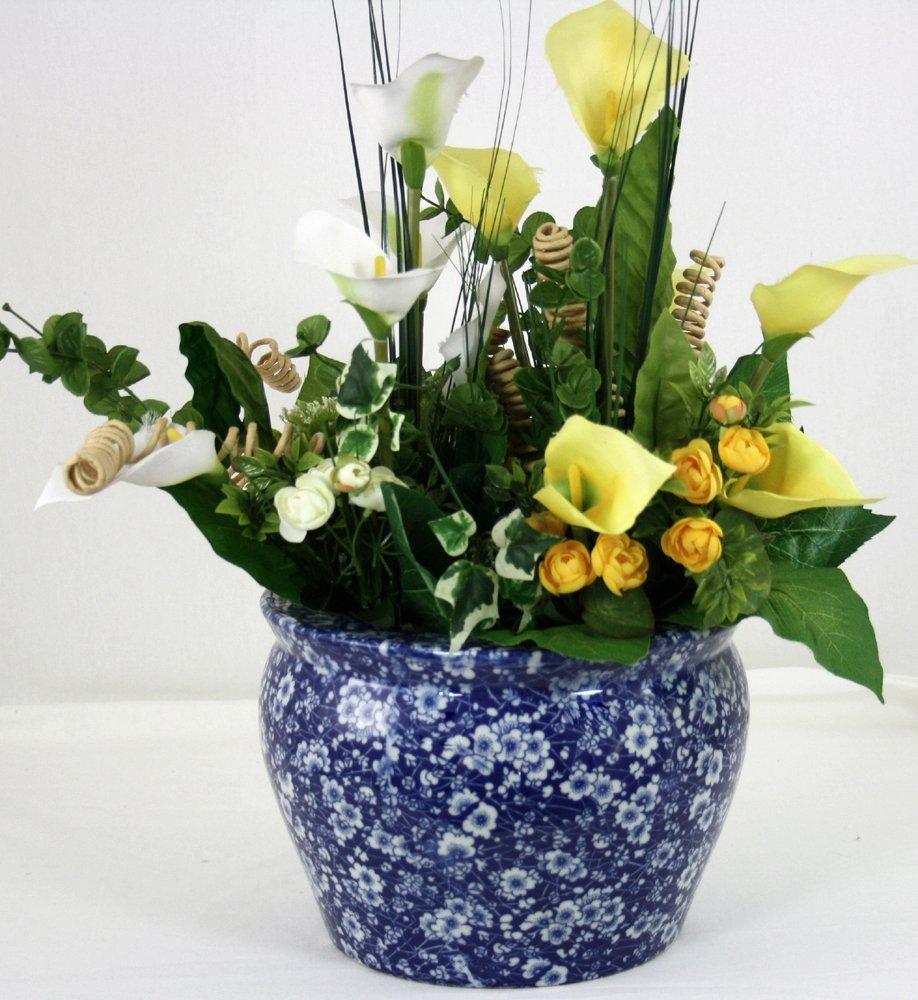 View Ceramic Planter Vintage Blue White Daisies Design information