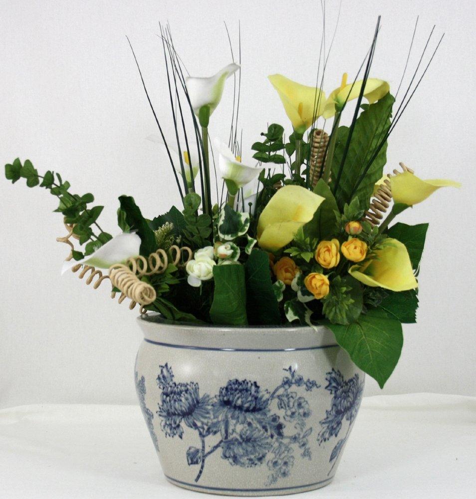 View Ceramic Planter Vintage Blue White Magnolia Design information