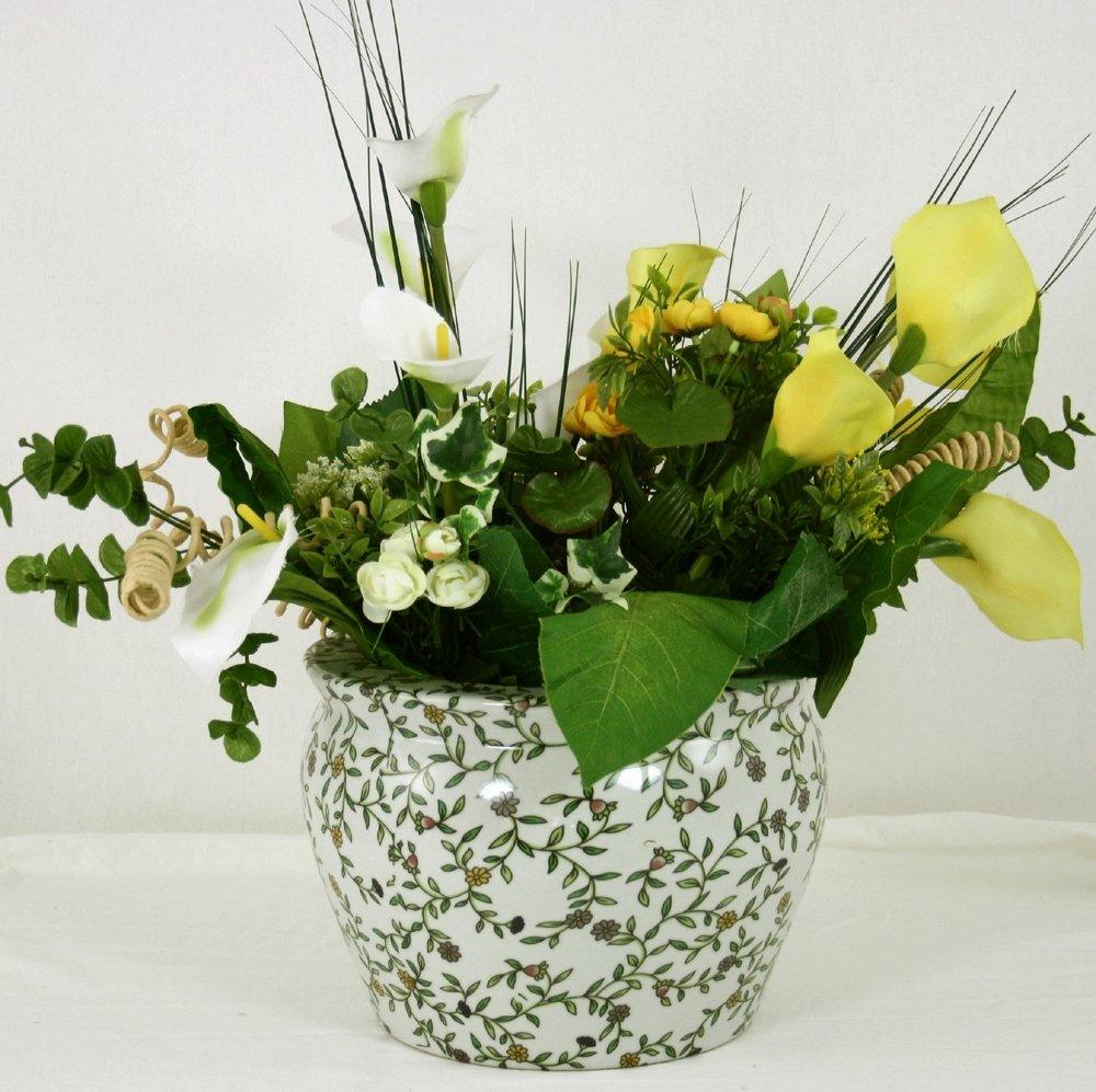 View Ceramic Planter Vintage Green White Floral Design information