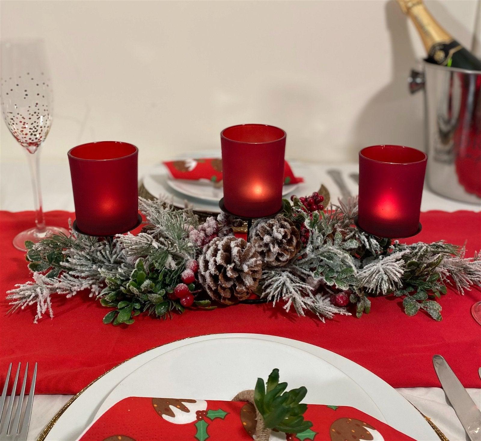 View Christmas Tartan Triple Tea Light Holder Table Centre 385cm information