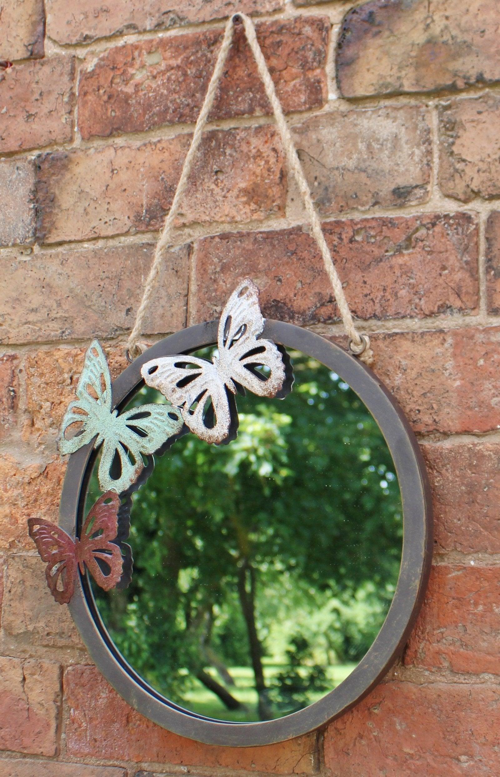 View Circular Garden Mirror Butterfly Design 33cm information