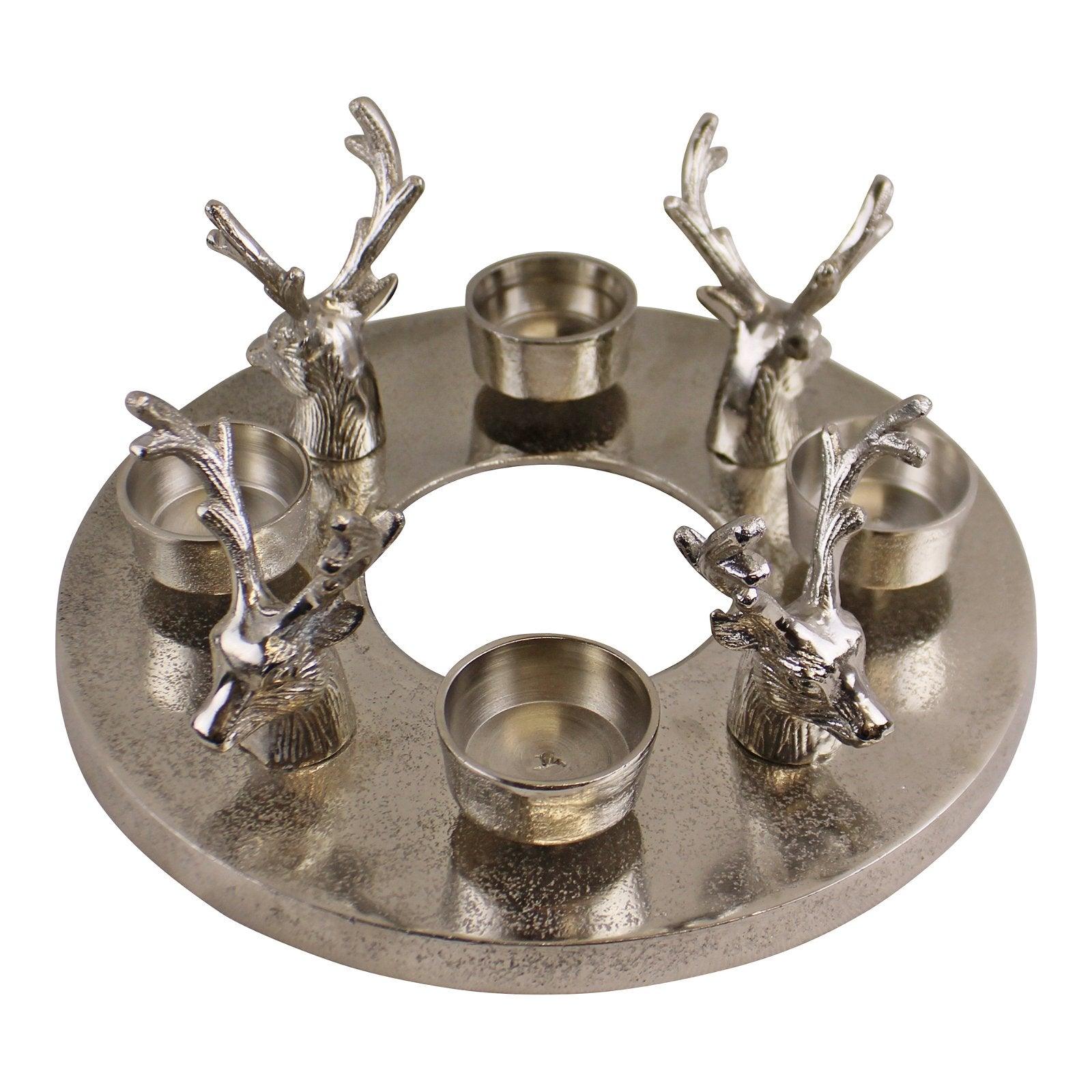 View Circular Stag Design Tealight Holder 25cm information