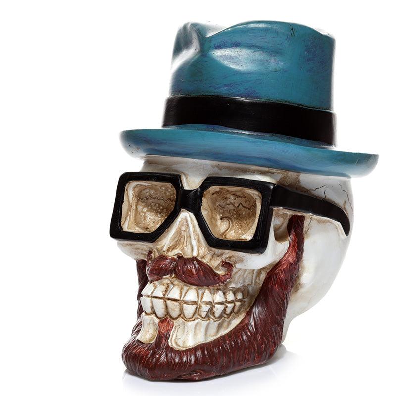 View Collectable Money Box Skull in Glasses and Trilby Hat information