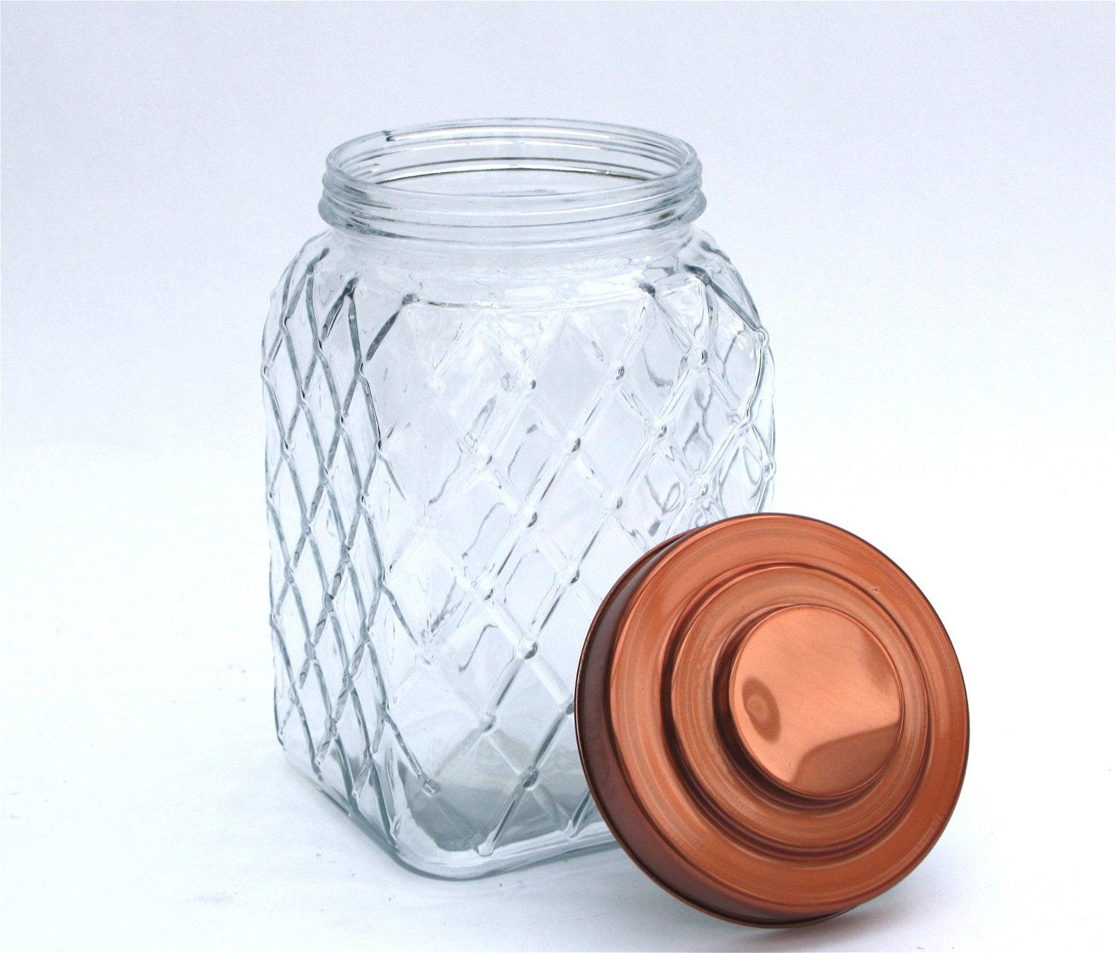 View Copper Lidded Square Glass Jar 105 Inch Med information
