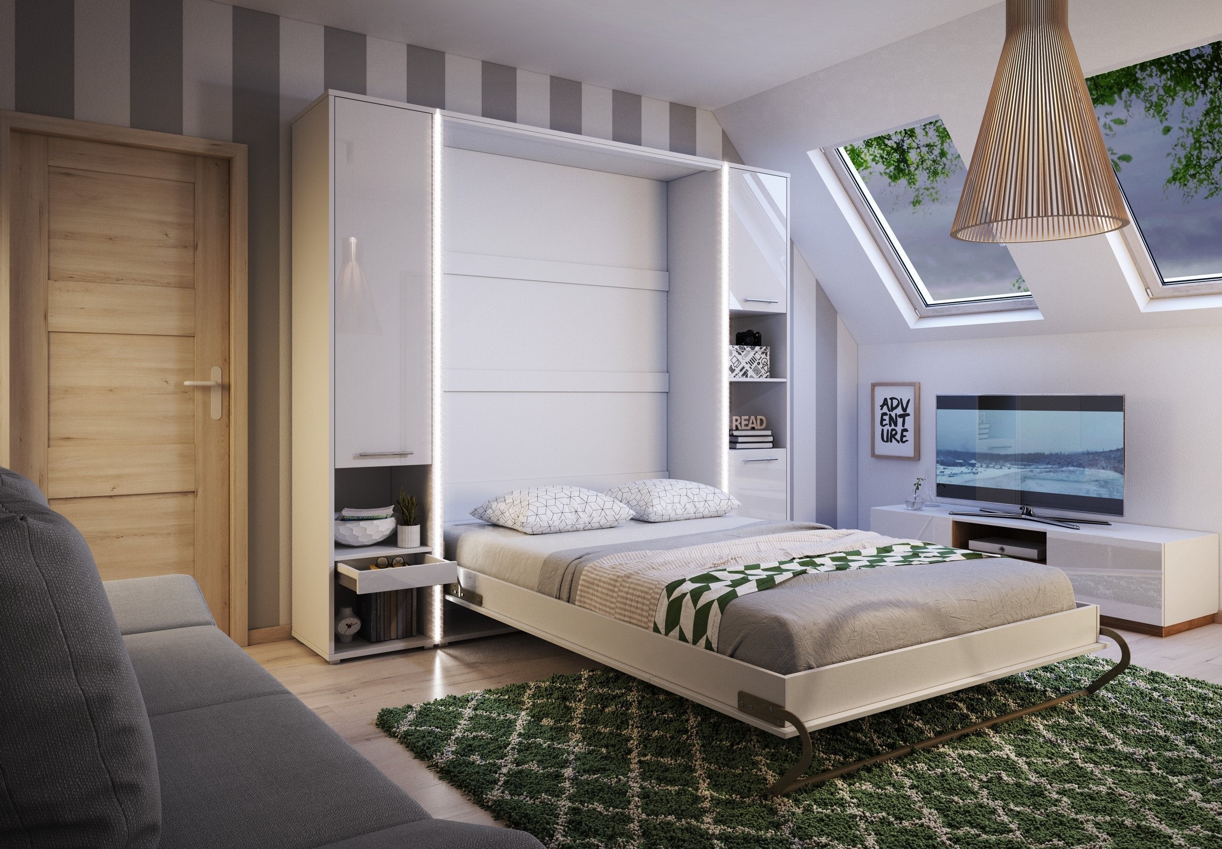 View CP01 Vertical Wall Bed Concept 140cm with Storage Cabinets Murphy Bed White Matt 140 x 200cm 245cm information