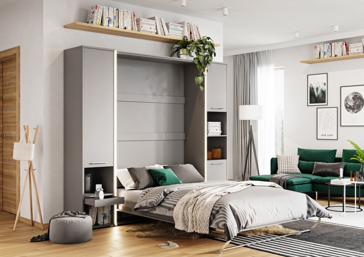 View CP03 Vertical Wall Bed Murphy Bed Concept 90cm with Storage Cabinet Grey Matt 90 x 200cm 194cm information