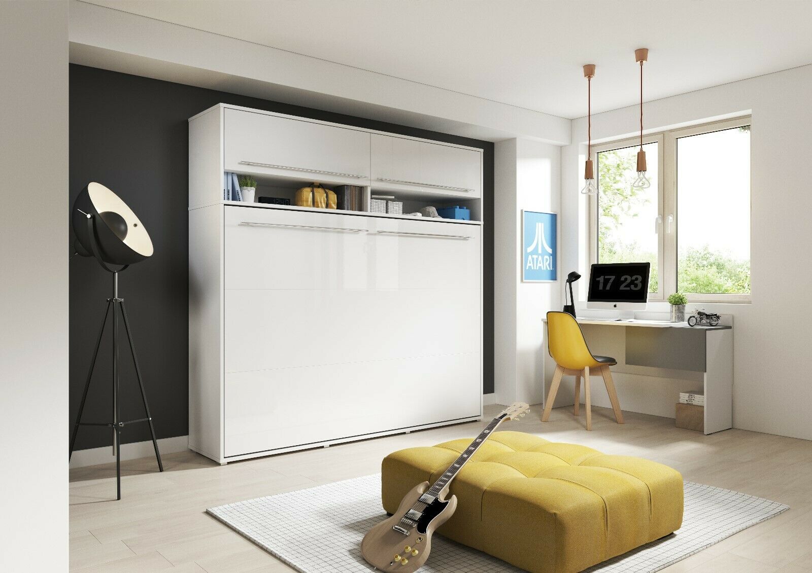 View CP04 Horizontal Wall Bed Concept Murphy Bed 140cm with Over Bed Unit White Gloss 140 x 200cm 215cm information