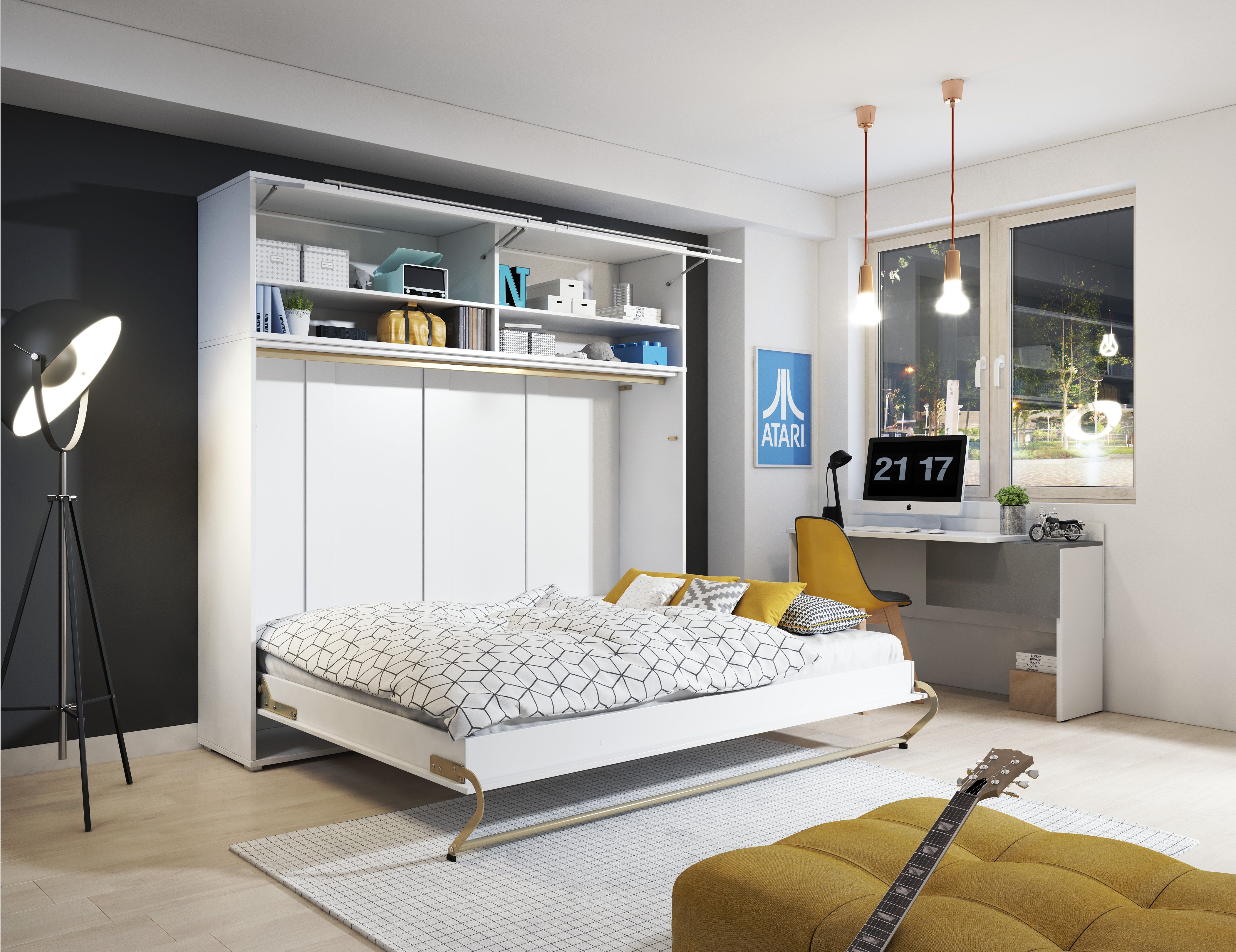 View CP05 Horizontal Wall Bed Murphy Bed Concept 120cm with Over Bed Unit White Gloss 120 x 200cm 215cm information