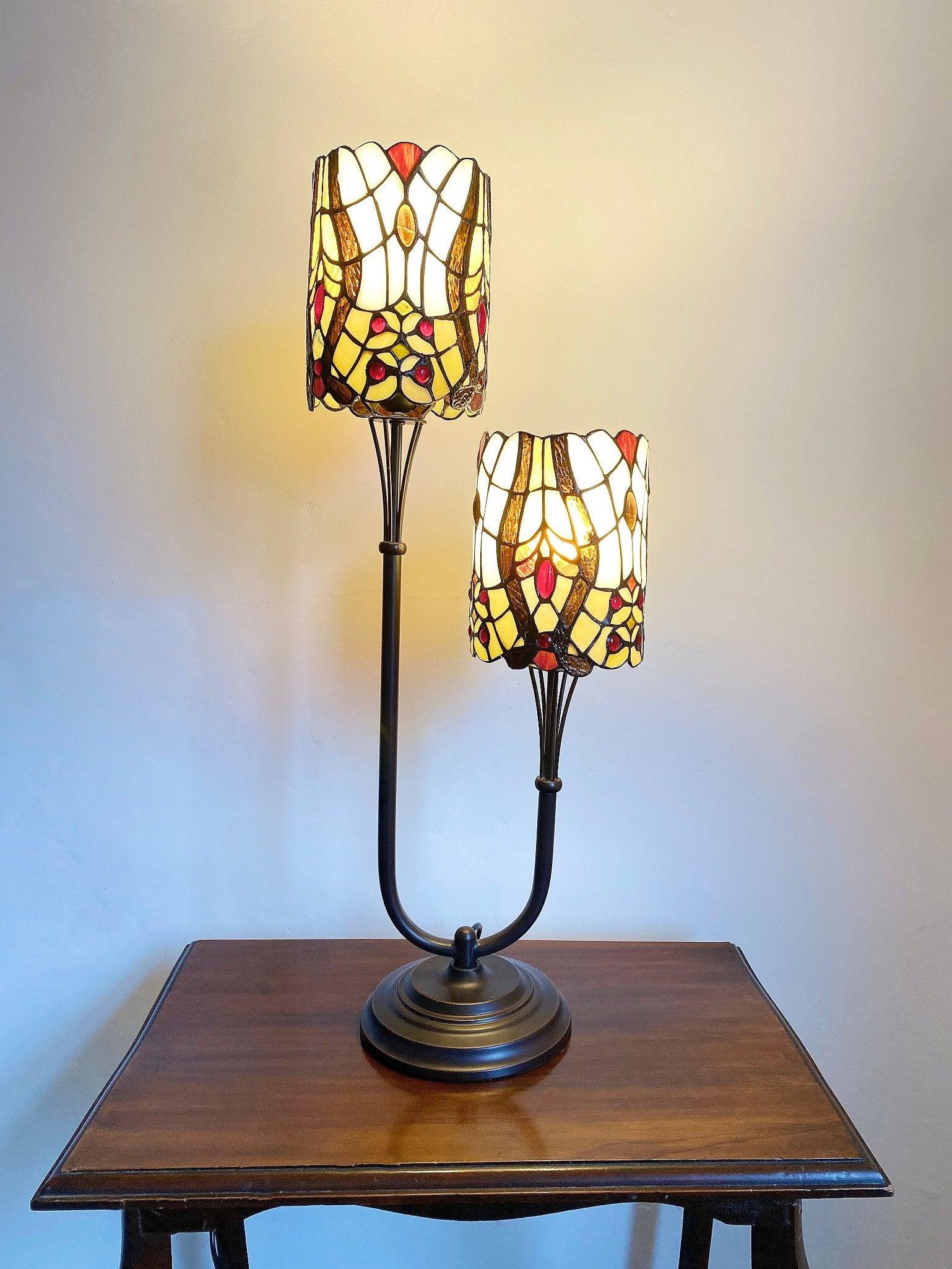 View Cream Twin Stem Tiffany Lamp 72cm information