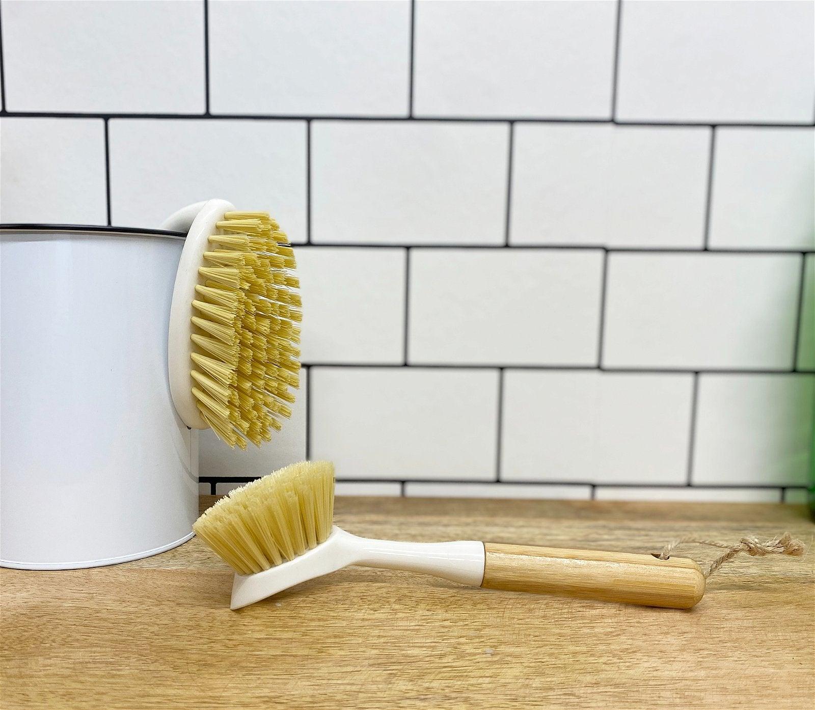 View Cream Washing Up Brush with Bamboo Wooden Handle information