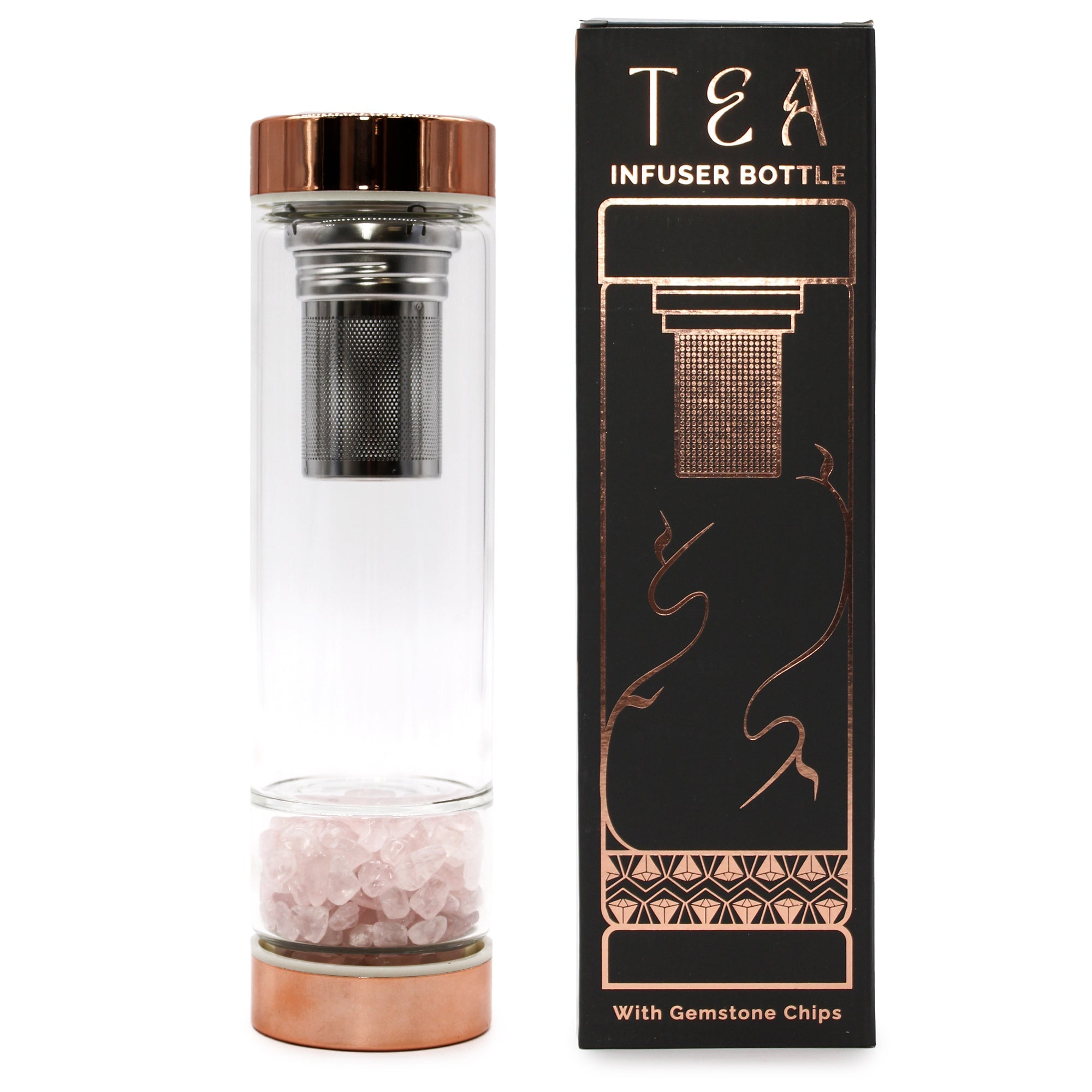 View Crystal Glass Tea Infuser Bottle Rose Gold Rose Quartz information