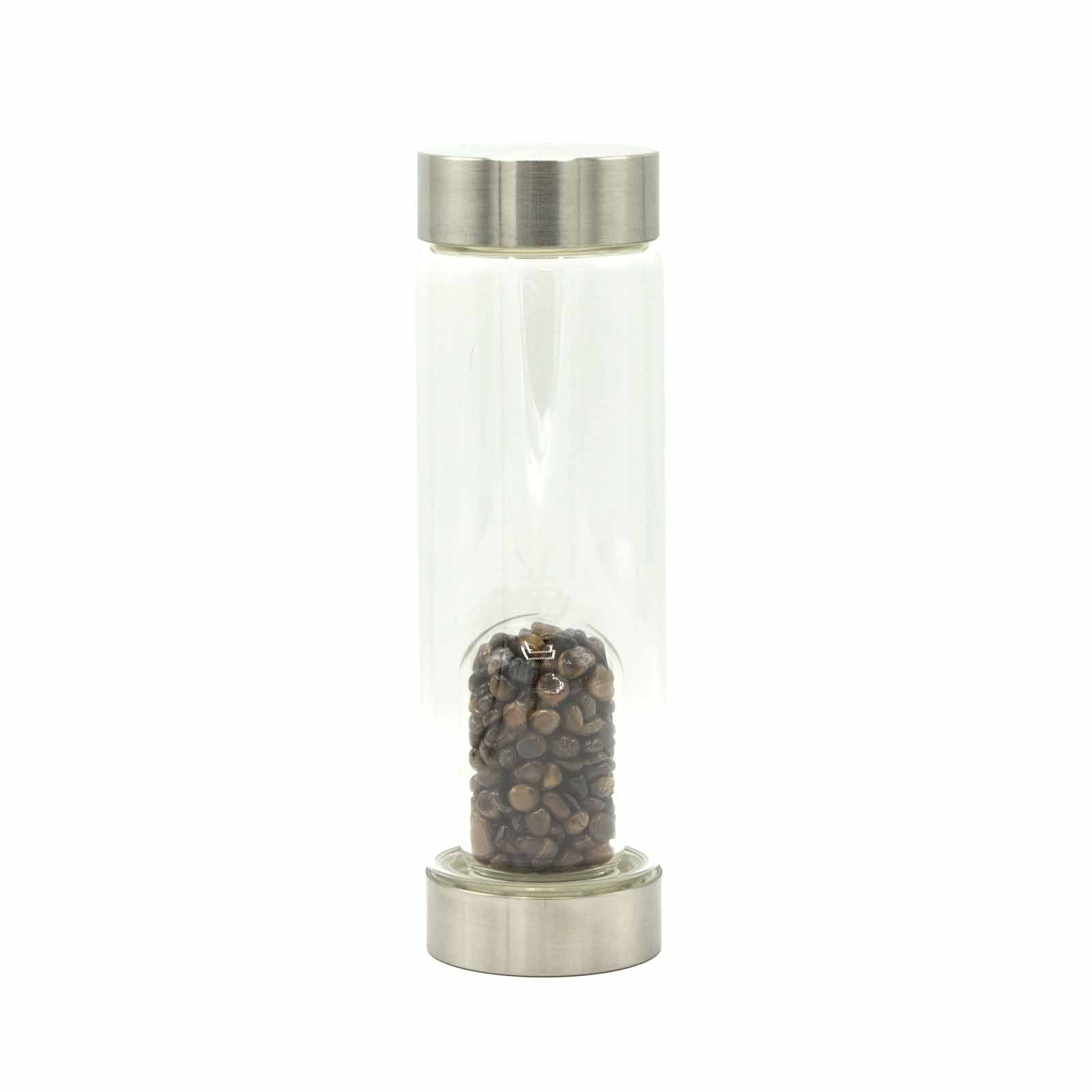 View Crystal Infused Glass Water Bottle Determined Tigers Eye Chips information
