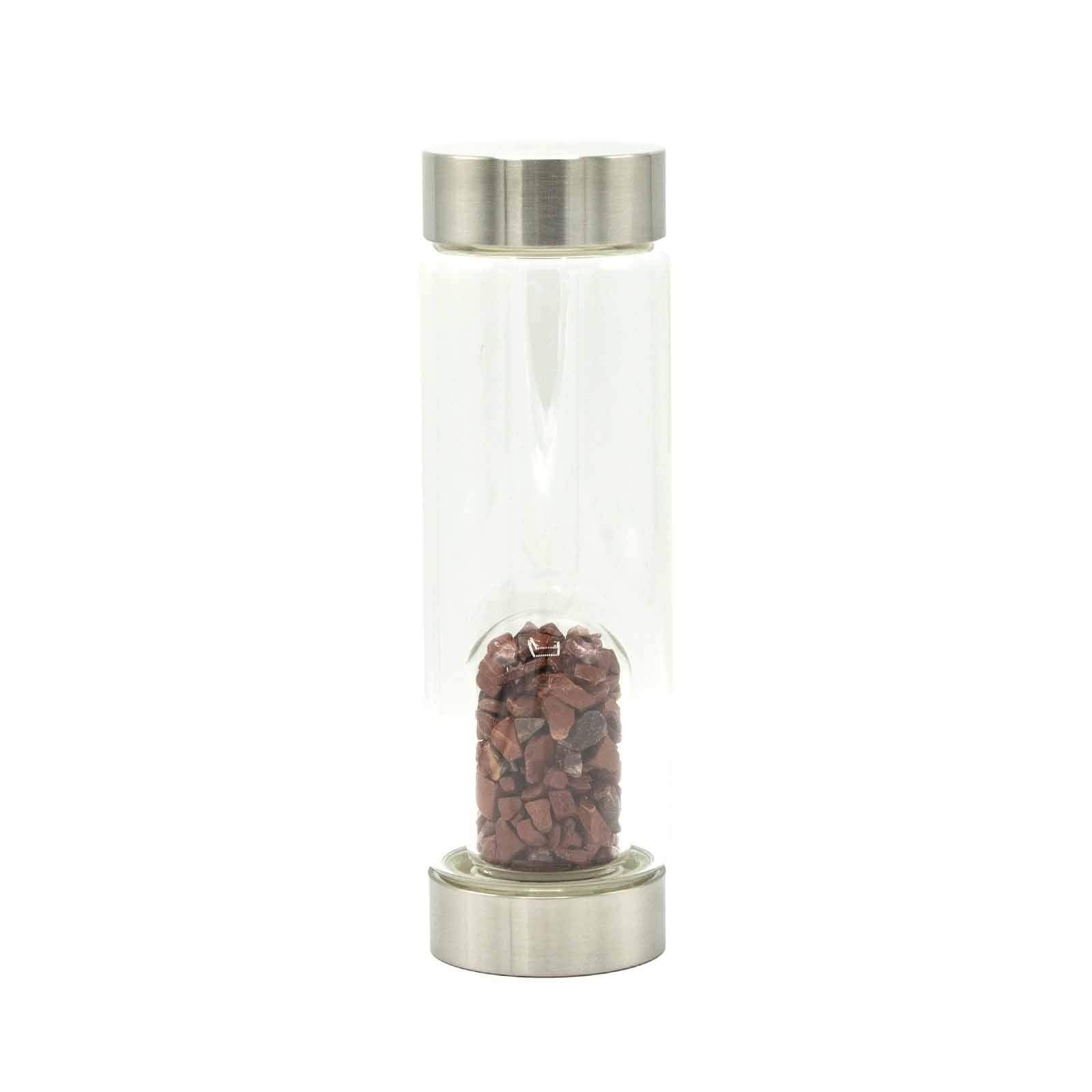 View Crystal Infused Glass Water Bottle Invigorating Red Jasper Chips information