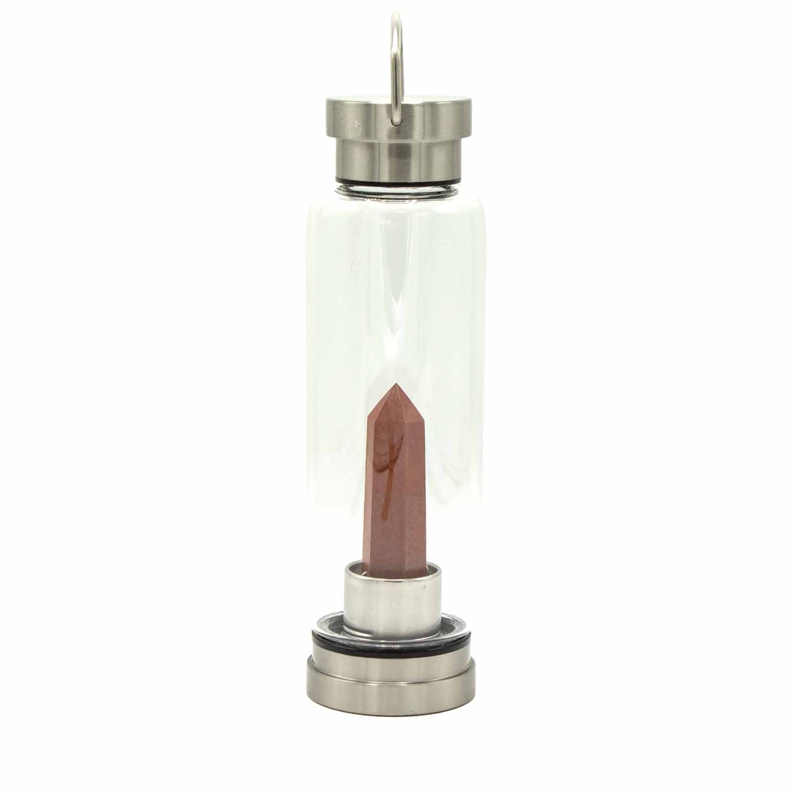 View Crystal Infused Glass Water Bottle Invigorating Red Jasper Obelisk information