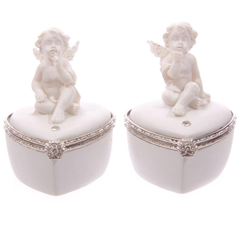 View Cute Glitter Wings Heart Shaped Cherub Trinket Box information